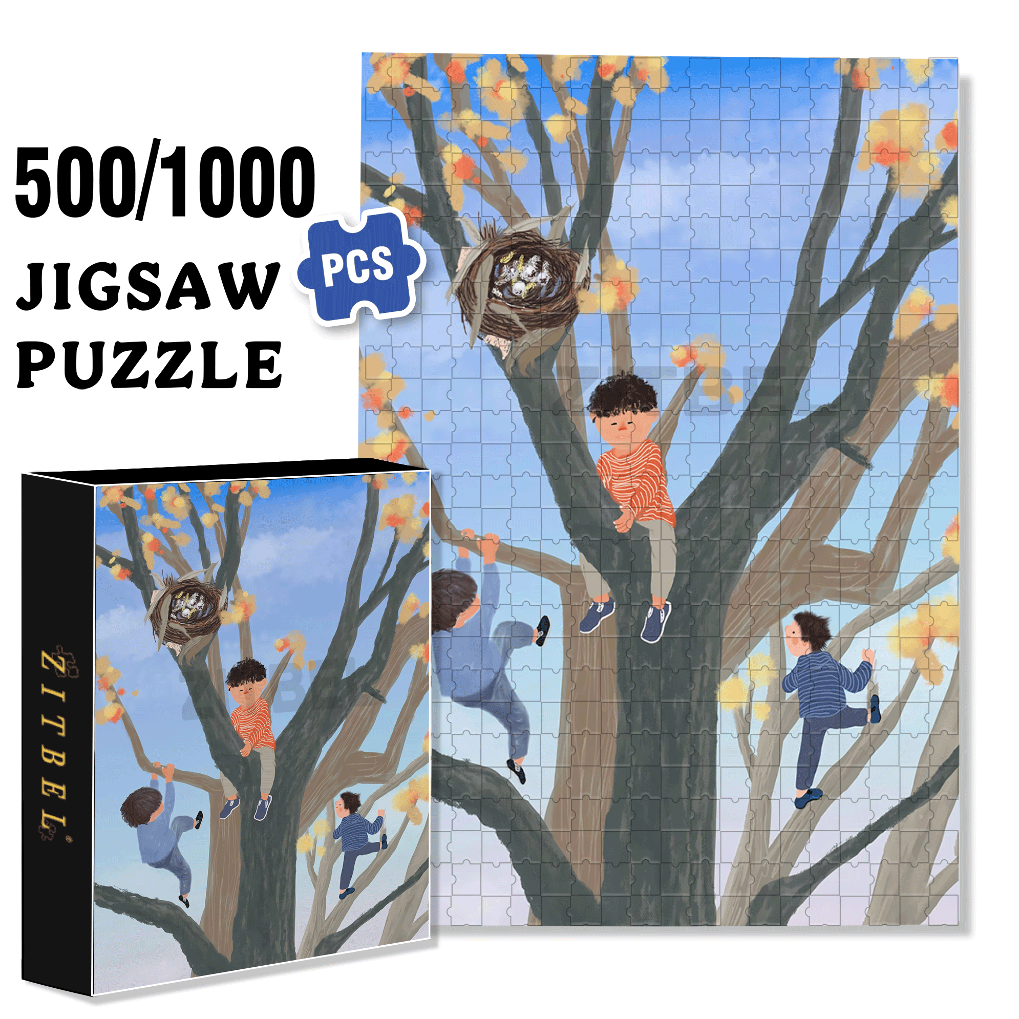 Mischievous Child 500pcs/1000pcs Jigsaw Puzzle, Scratch-Resistant, Interactive Family Game & Brain-Boosting DIY Decor, Perfect for Halloween, Christmas & New Year Gifts, Family Puzzle Game
