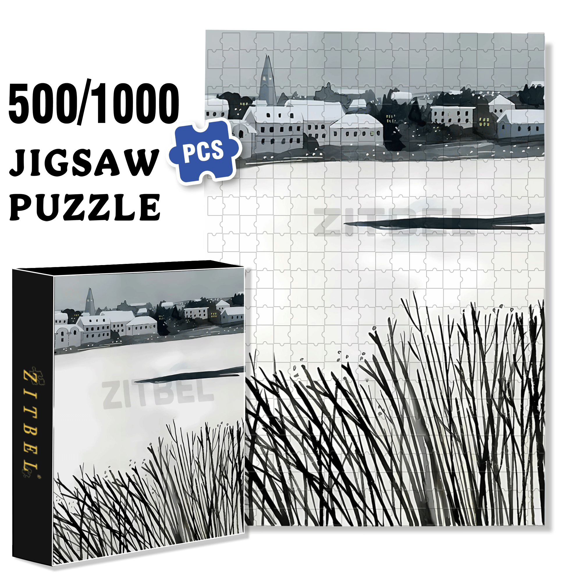 My Snow Country 500pcs/1000pcs Jigsaw Puzzle, Scratch-Resistant, Interactive Family Game & Brain-Boosting DIY Decor, Perfect for Halloween, Christmas & New Year Gifts, Family Puzzle Game