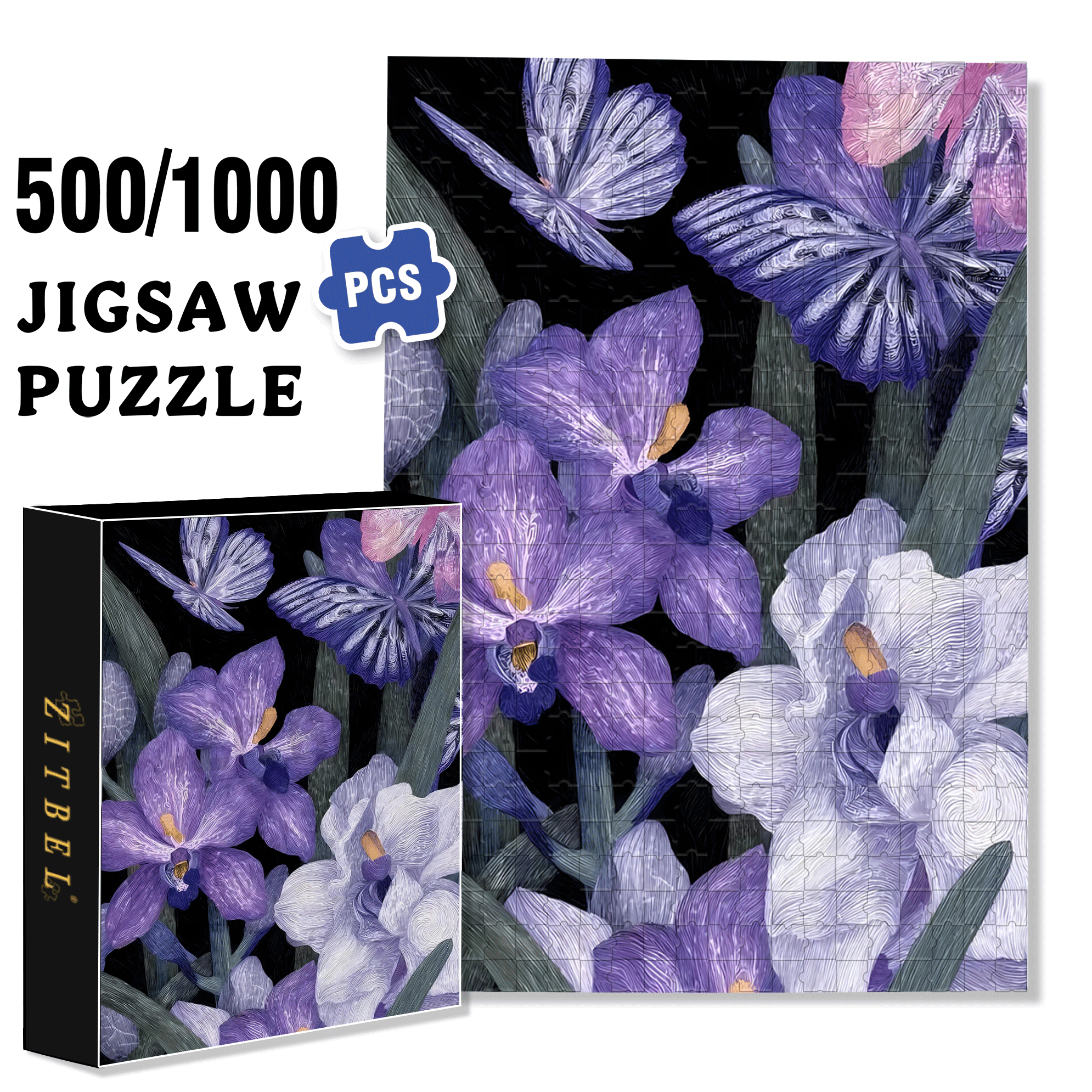 Orchid Dream 2 500pcs/1000pcs Jigsaw Puzzle, Scratch-Resistant, Interactive Family Game & Brain-Boosting DIY Decor, Perfect for Halloween, Christmas & New Year Gifts, Family Puzzle Game