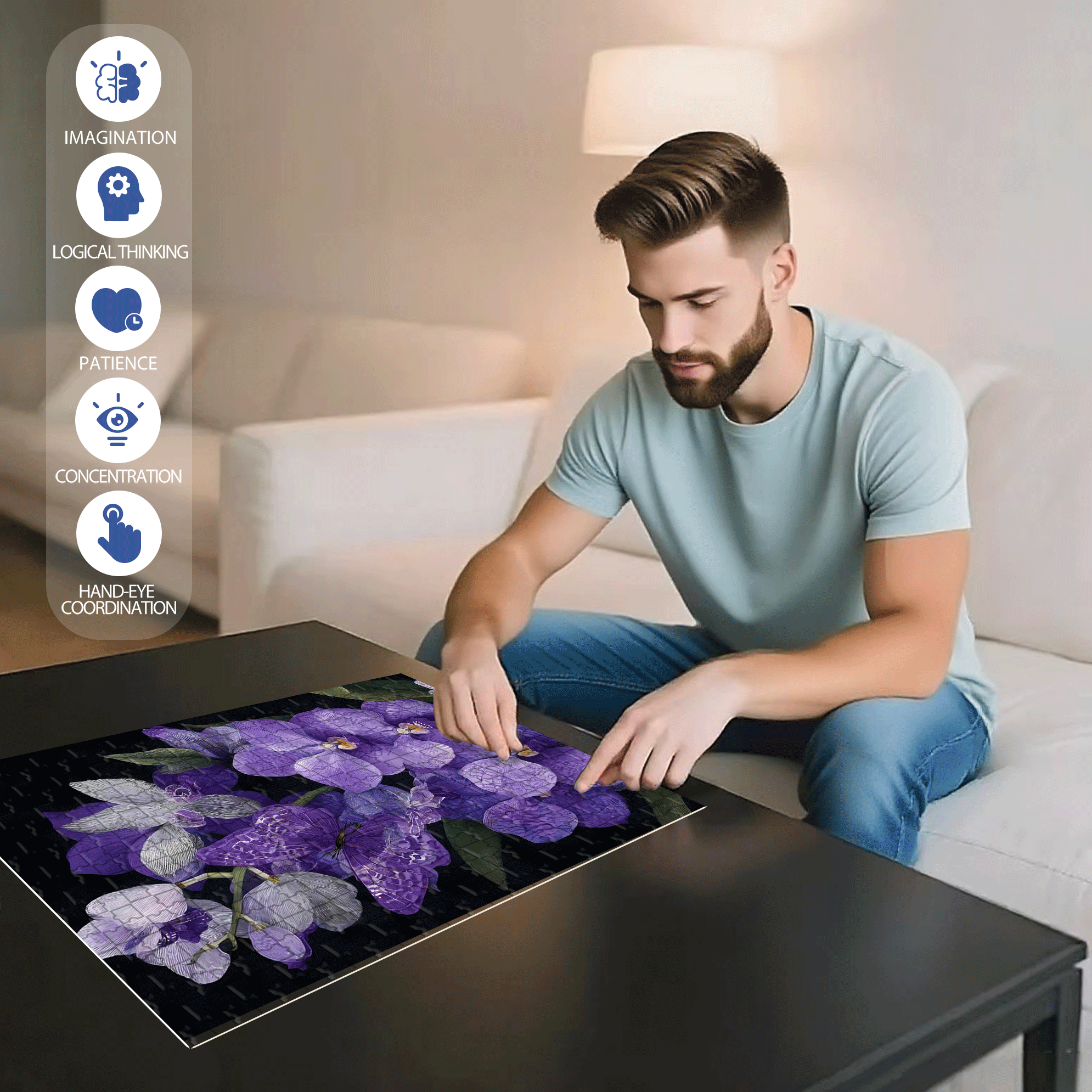 Orchid Dream 500pcs/1000pcs Jigsaw Puzzle, Scratch-Resistant, Interactive Family Game & Brain-Boosting DIY Decor, Perfect for Halloween, Christmas & New Year Gifts, Family Puzzle Game