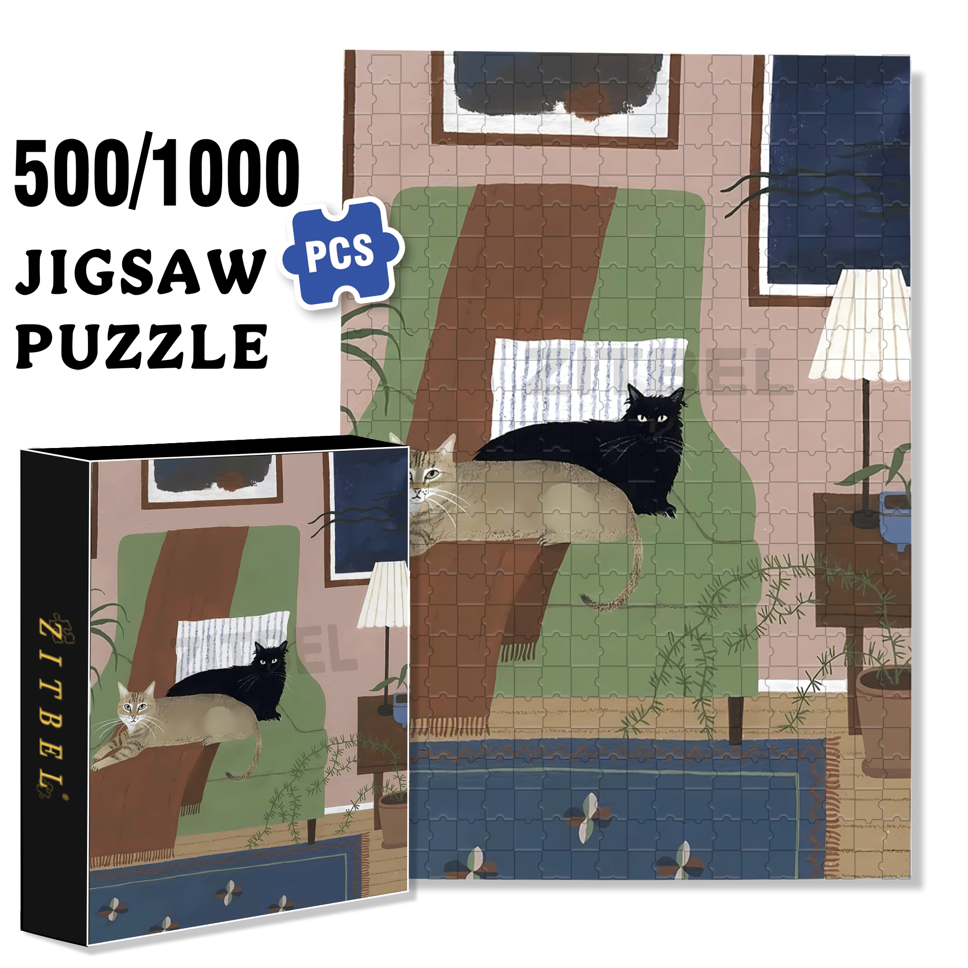 Pet Portraits 4 500pcs/1000pcs Jigsaw Puzzle, Scratch-Resistant, Interactive Family Game & Brain-Boosting DIY Decor, Perfect for Halloween, Christmas & New Year Gifts, Family Puzzle Game