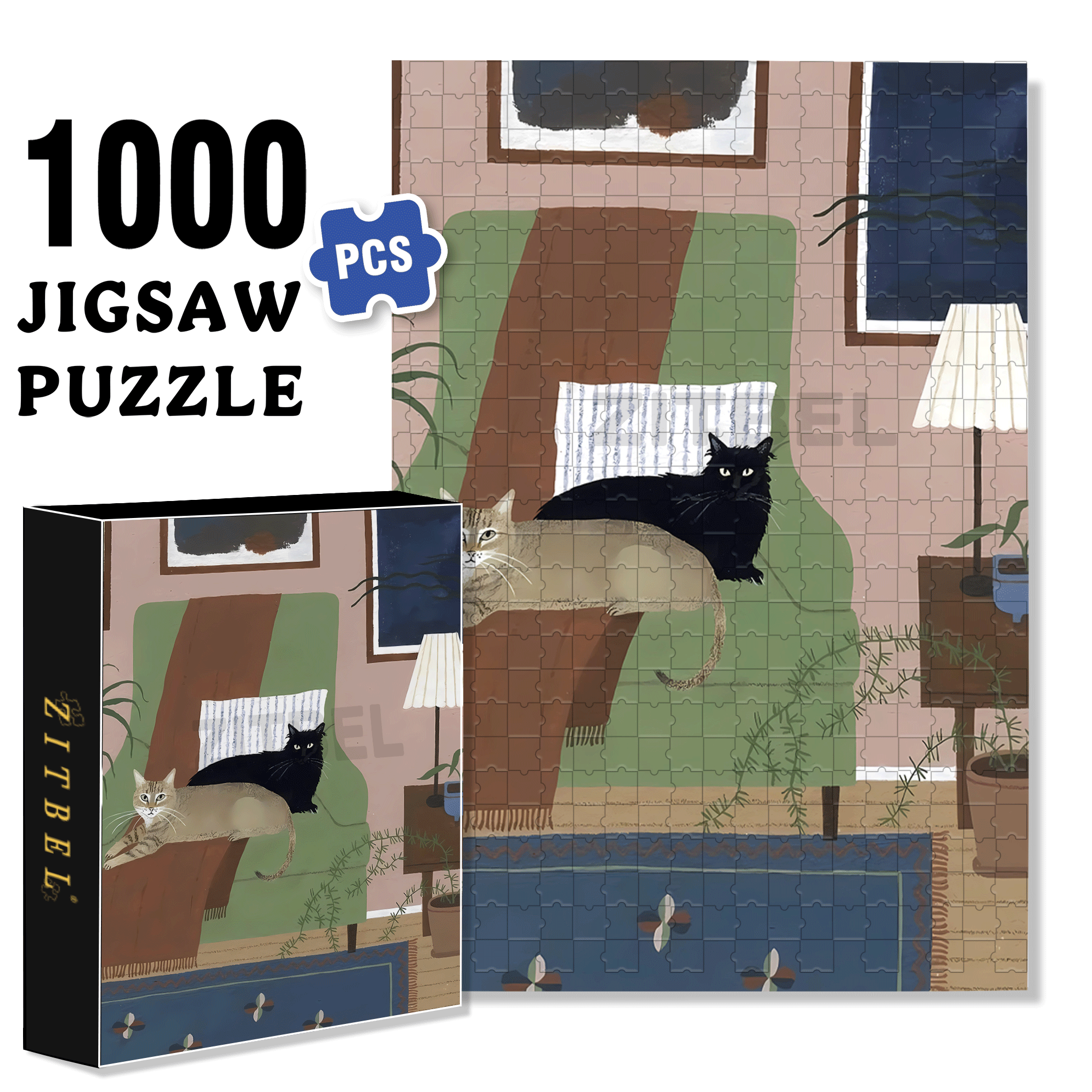 Pet Portraits 4 500pcs/1000pcs Jigsaw Puzzle, Scratch-Resistant, Interactive Family Game & Brain-Boosting DIY Decor, Perfect for Halloween, Christmas & New Year Gifts, Family Puzzle Game