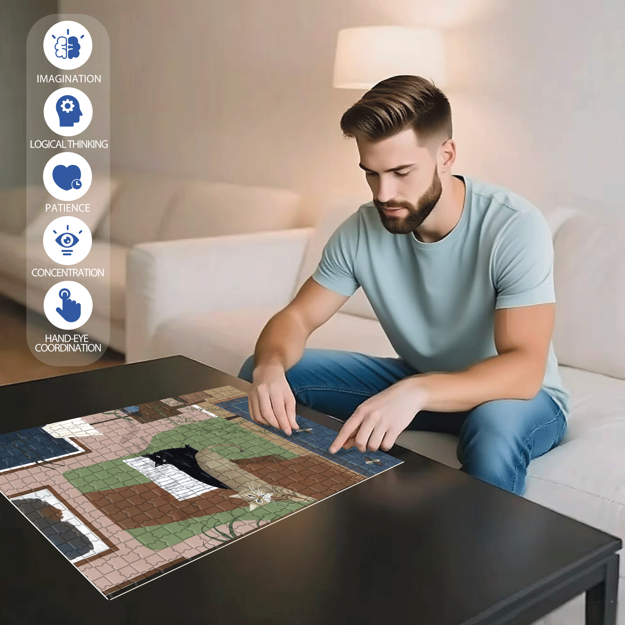 Pet Portraits 4 500pcs/1000pcs Jigsaw Puzzle, Scratch-Resistant, Interactive Family Game & Brain-Boosting DIY Decor, Perfect for Halloween, Christmas & New Year Gifts, Family Puzzle Game