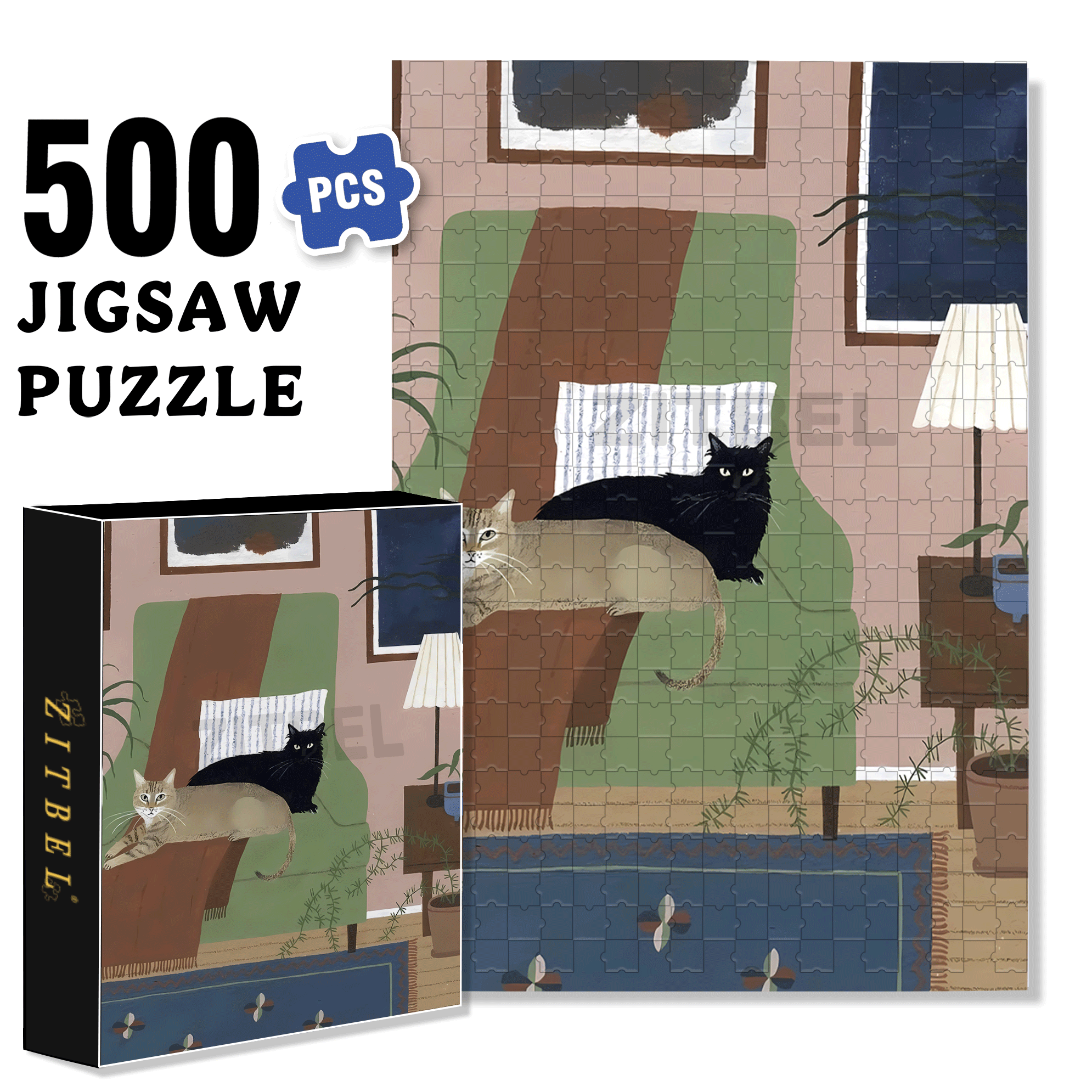 Pet Portraits 4 500pcs/1000pcs Jigsaw Puzzle, Scratch-Resistant, Interactive Family Game & Brain-Boosting DIY Decor, Perfect for Halloween, Christmas & New Year Gifts, Family Puzzle Game