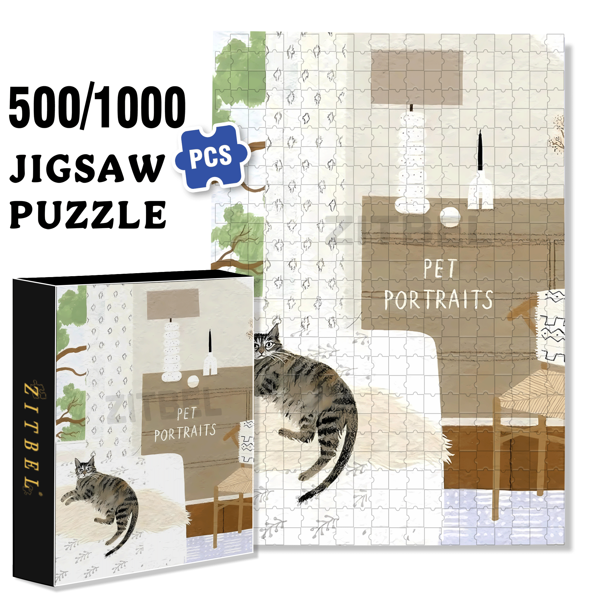 Pet Portraits 500pcs/1000pcs Jigsaw Puzzle, Scratch-Resistant, Interactive Family Game & Brain-Boosting DIY Decor, Perfect for Halloween, Christmas & New Year Gifts, Family Puzzle Game