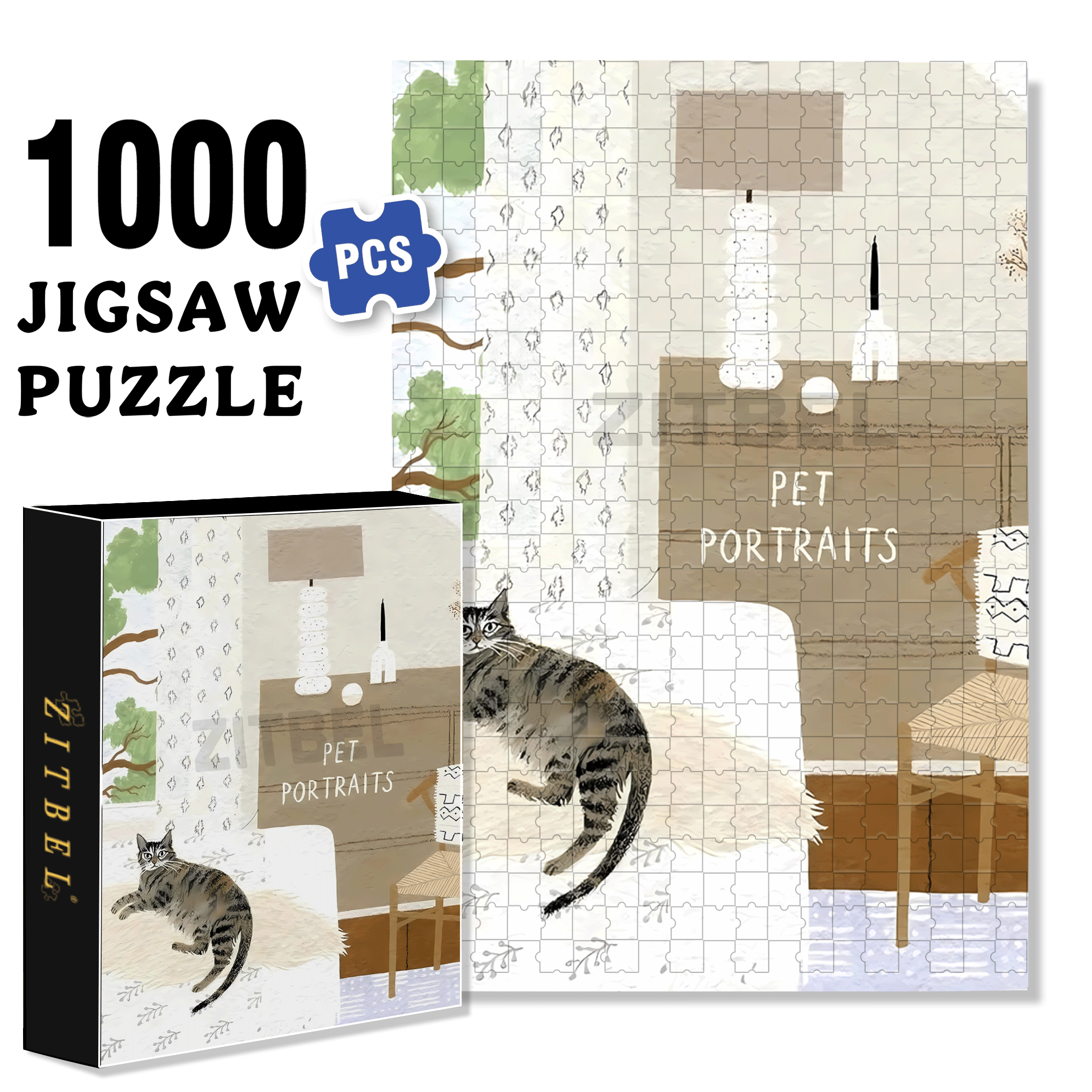 Pet Portraits 500pcs/1000pcs Jigsaw Puzzle, Scratch-Resistant, Interactive Family Game & Brain-Boosting DIY Decor, Perfect for Halloween, Christmas & New Year Gifts, Family Puzzle Game