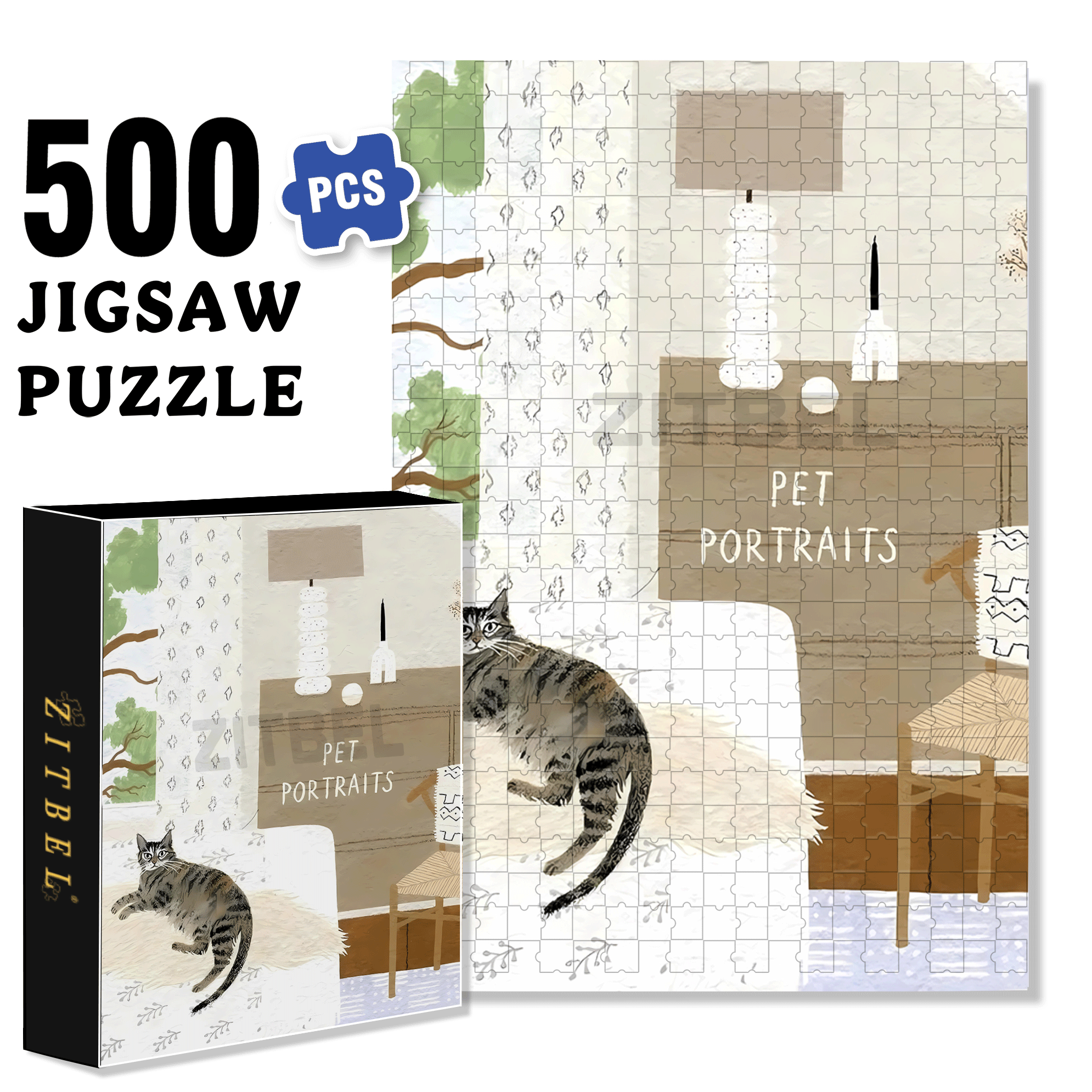 Pet Portraits 500pcs/1000pcs Jigsaw Puzzle, Scratch-Resistant, Interactive Family Game & Brain-Boosting DIY Decor, Perfect for Halloween, Christmas & New Year Gifts, Family Puzzle Game