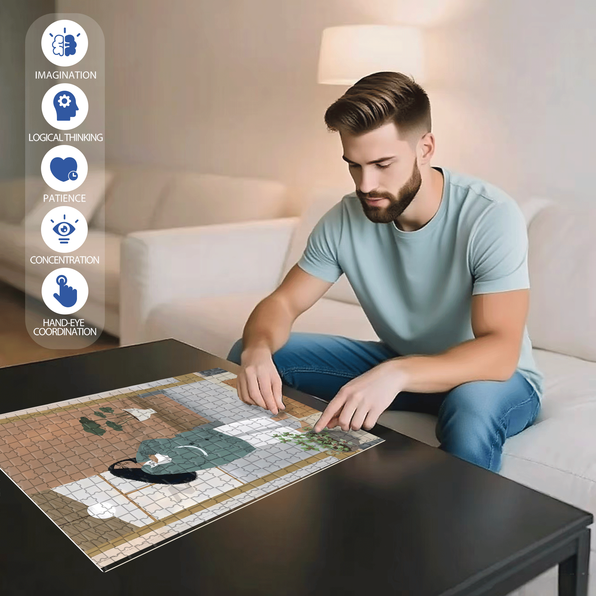 Surrounded By Love 2 500pcs/1000pcs Jigsaw Puzzle, Scratch-Resistant, Interactive Family Game & Brain-Boosting DIY Decor, Perfect for Halloween, Christmas & New Year Gifts, Family Puzzle Game