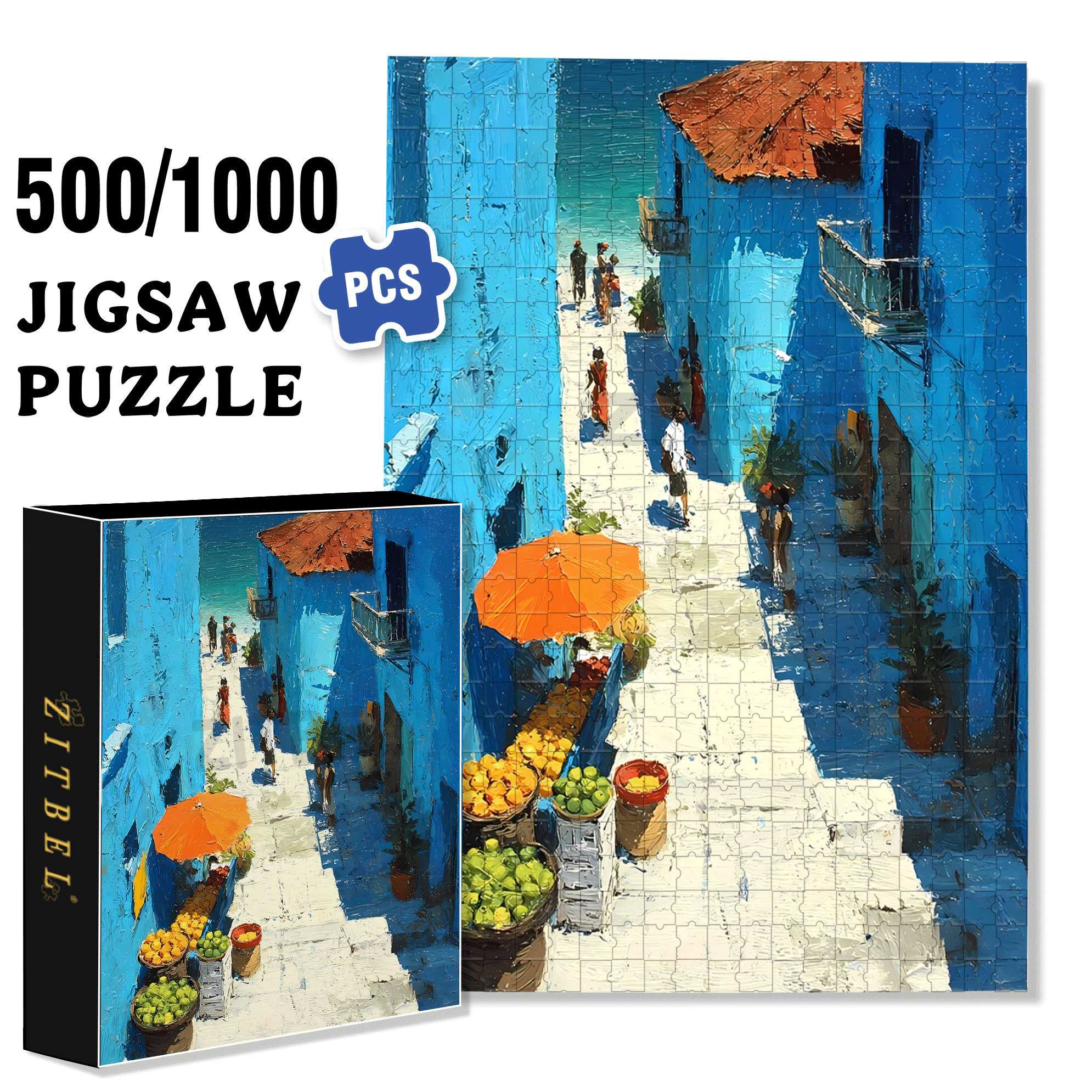 The Hustle And Bustle Of The City 2 500pcs/1000pcs Jigsaw Puzzle, Scratch-Resistant, Interactive Family Game & Brain-Boosting DIY Decor, Perfect for Halloween, Christmas & New Year Gifts, Family Puzzle Game