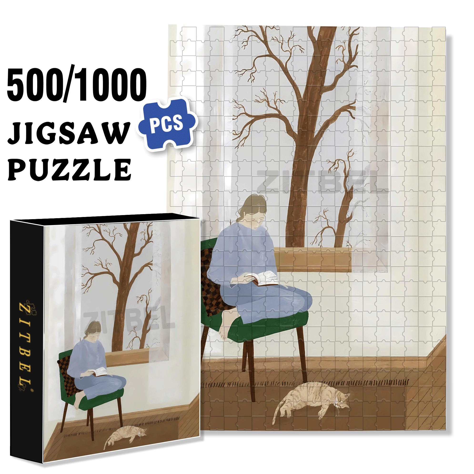 Touchable Slow Life 24 500pcs/1000pcs Jigsaw Puzzle, Scratch-Resistant, Interactive Family Game & Brain-Boosting DIY Decor, Perfect for Halloween, Christmas & New Year Gifts, Family Puzzle Game