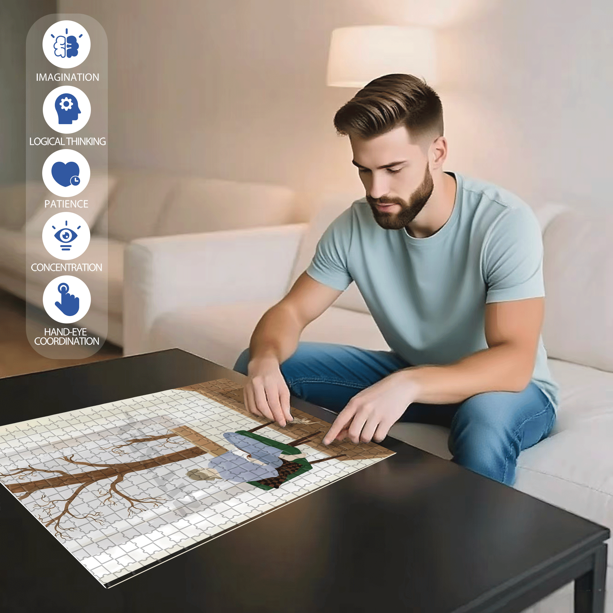 Touchable Slow Life 24 500pcs/1000pcs Jigsaw Puzzle, Scratch-Resistant, Interactive Family Game & Brain-Boosting DIY Decor, Perfect for Halloween, Christmas & New Year Gifts, Family Puzzle Game