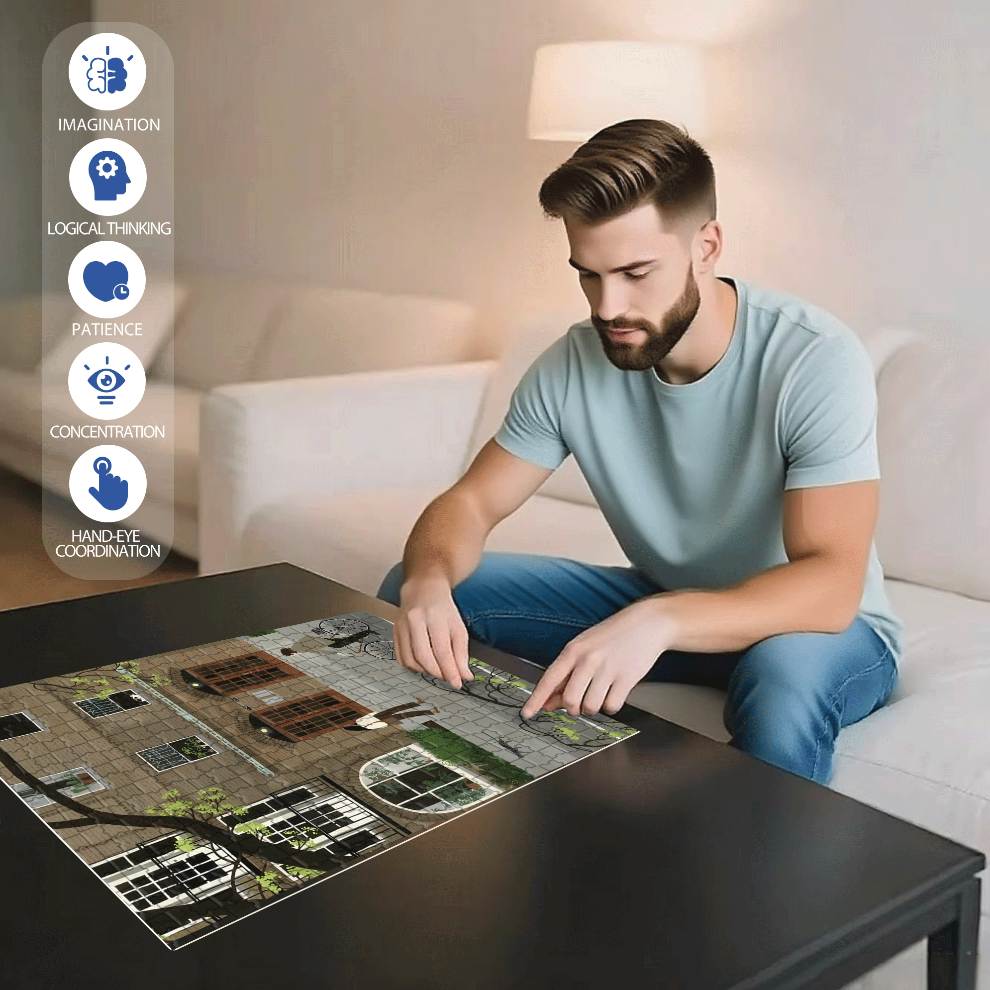 Touchable Slow Life 26 500pcs/1000pcs Jigsaw Puzzle, Scratch-Resistant, Interactive Family Game & Brain-Boosting DIY Decor, Perfect for Halloween, Christmas & New Year Gifts, Family Puzzle Game