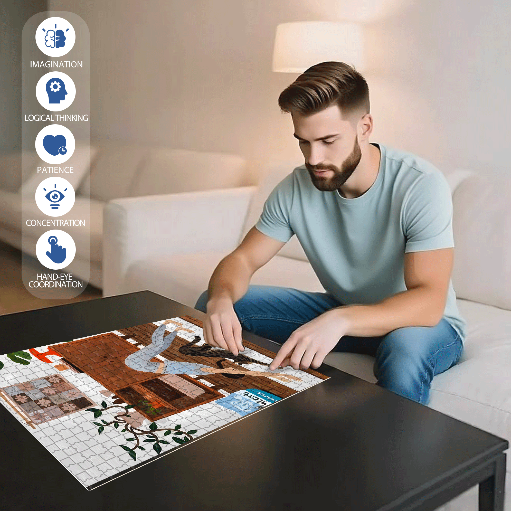 Yoga With Meow 500pcs/1000pcs Jigsaw Puzzle, Scratch-Resistant, Interactive Family Game & Brain-Boosting DIY Decor, Perfect for Halloween, Christmas & New Year Gifts, Family Puzzle Game