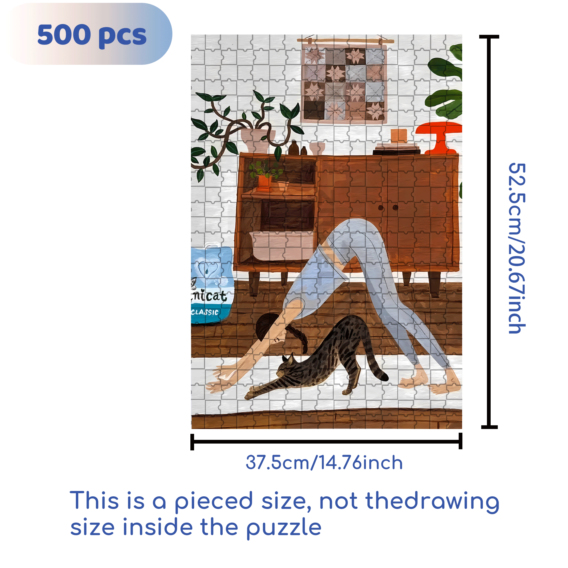 Yoga With Meow 500pcs/1000pcs Jigsaw Puzzle, Scratch-Resistant, Interactive Family Game & Brain-Boosting DIY Decor, Perfect for Halloween, Christmas & New Year Gifts, Family Puzzle Game