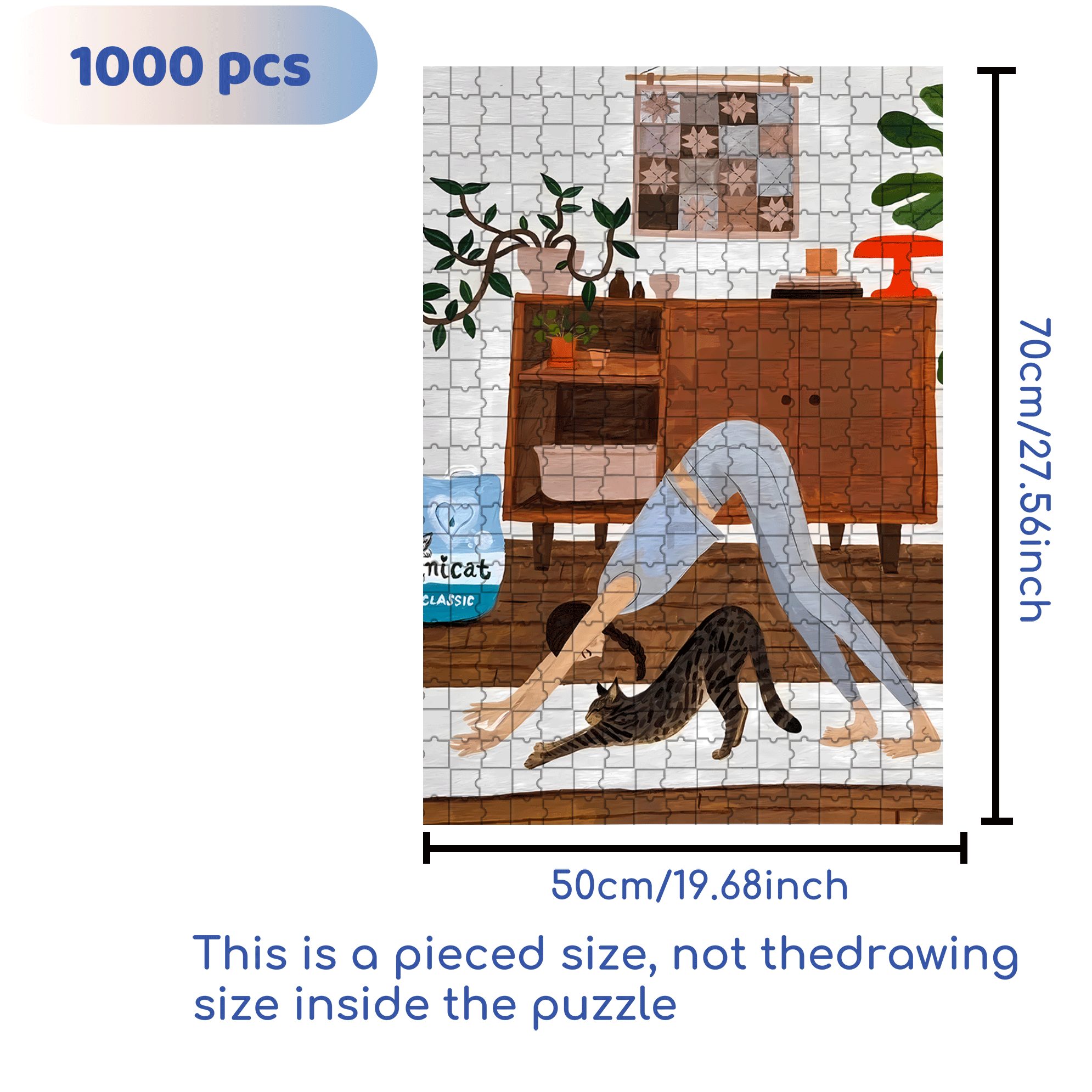 Yoga With Meow 500pcs/1000pcs Jigsaw Puzzle, Scratch-Resistant, Interactive Family Game & Brain-Boosting DIY Decor, Perfect for Halloween, Christmas & New Year Gifts, Family Puzzle Game