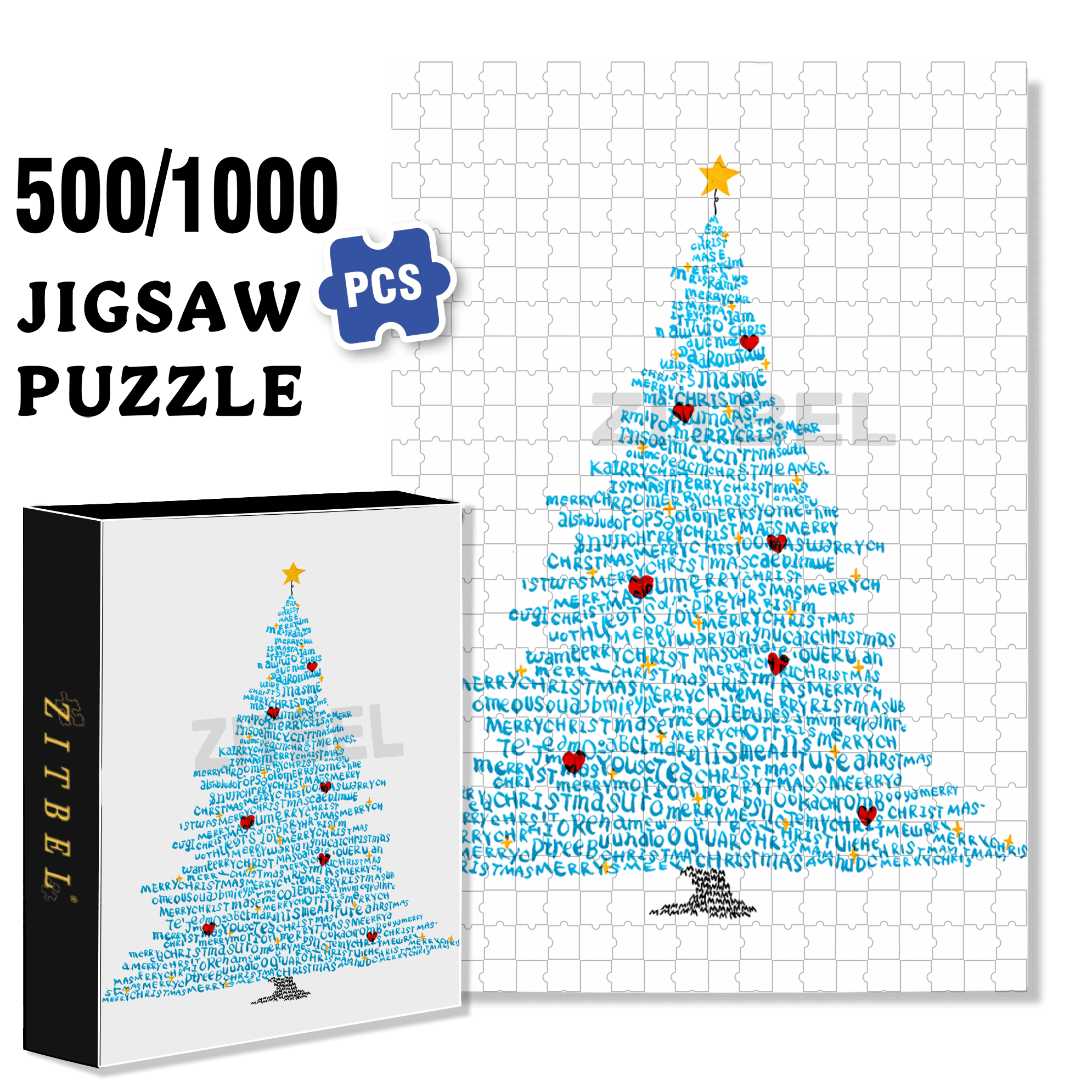 A Christmas Tree Piled With Words 500pcs/1000pcs Jigsaw Puzzle, Scratch-Resistant, Interactive Family Game & Brain-Boosting DIY Decor, Perfect for Halloween, Christmas & New Year Gifts, Family Puzzle Game