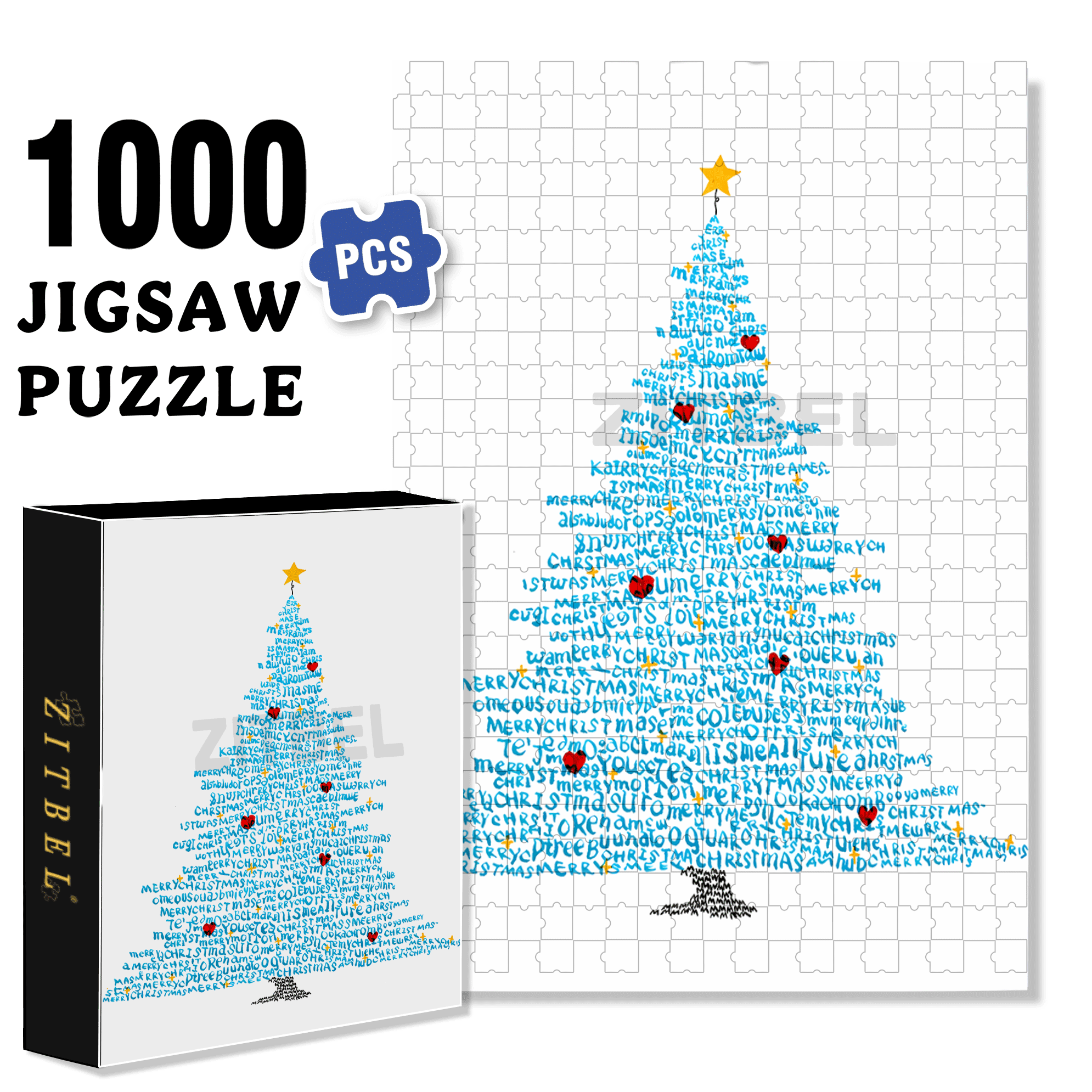 A Christmas Tree Piled With Words 500pcs/1000pcs Jigsaw Puzzle, Scratch-Resistant, Interactive Family Game & Brain-Boosting DIY Decor, Perfect for Halloween, Christmas & New Year Gifts, Family Puzzle Game
