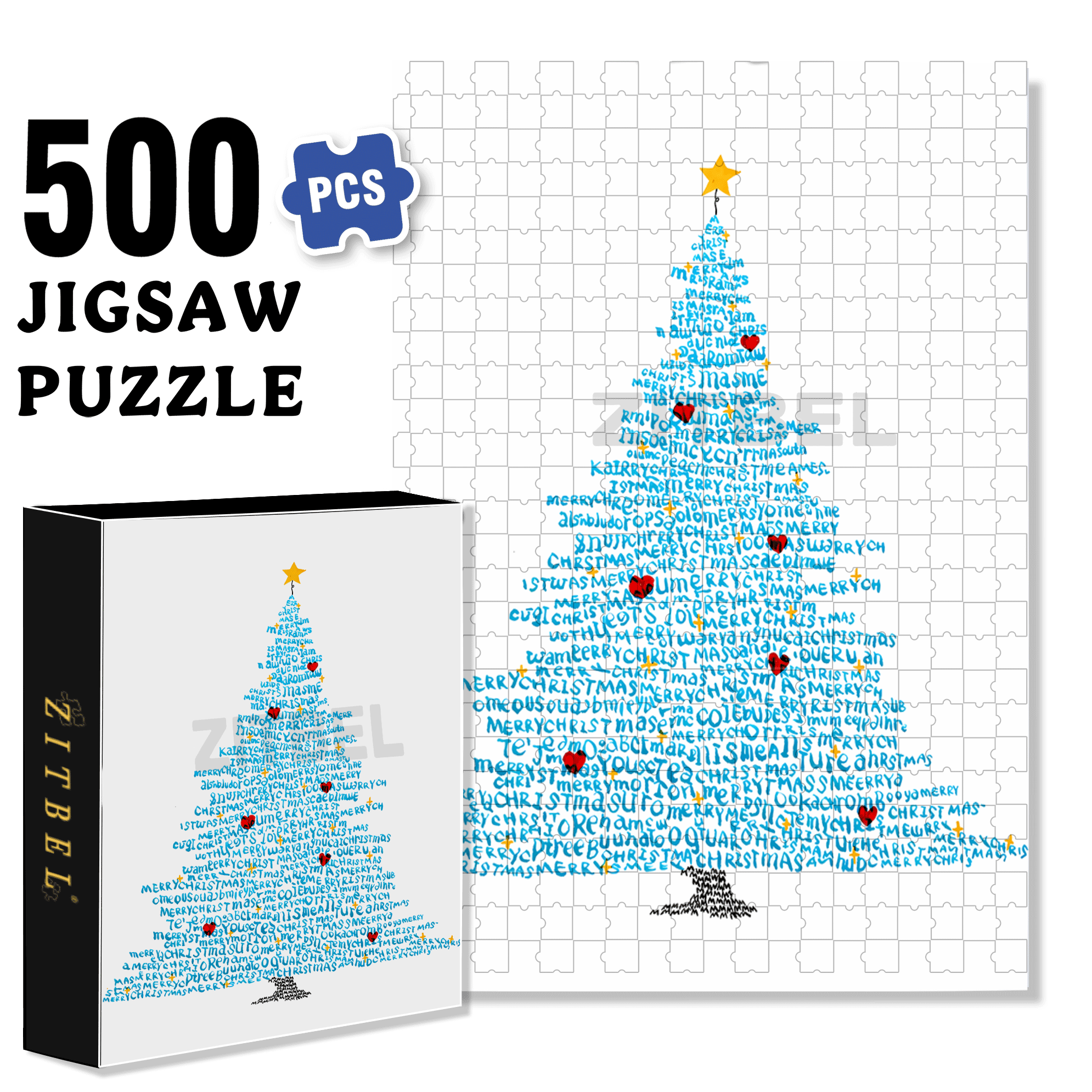 A Christmas Tree Piled With Words 500pcs/1000pcs Jigsaw Puzzle, Scratch-Resistant, Interactive Family Game & Brain-Boosting DIY Decor, Perfect for Halloween, Christmas & New Year Gifts, Family Puzzle Game
