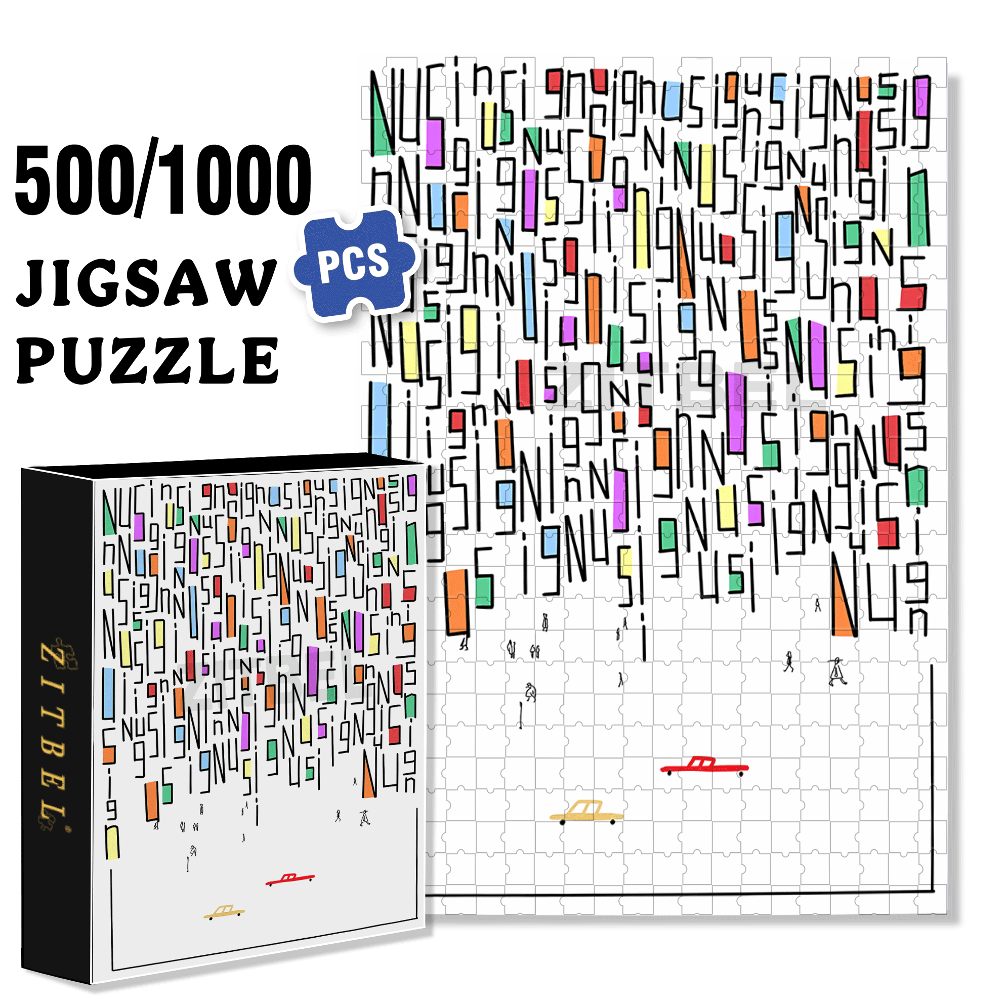 A City Filled With Words 500pcs/1000pcs Jigsaw Puzzle, Scratch-Resistant, Interactive Family Game & Brain-Boosting DIY Decor, Perfect for Halloween, Christmas & New Year Gifts, Family Puzzle Game