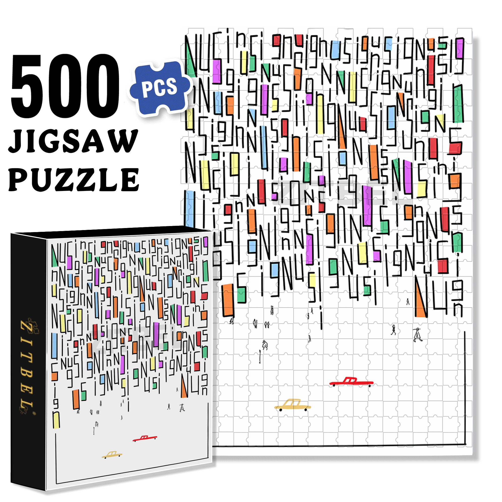 A City Filled With Words 500pcs/1000pcs Jigsaw Puzzle, Scratch-Resistant, Interactive Family Game & Brain-Boosting DIY Decor, Perfect for Halloween, Christmas & New Year Gifts, Family Puzzle Game