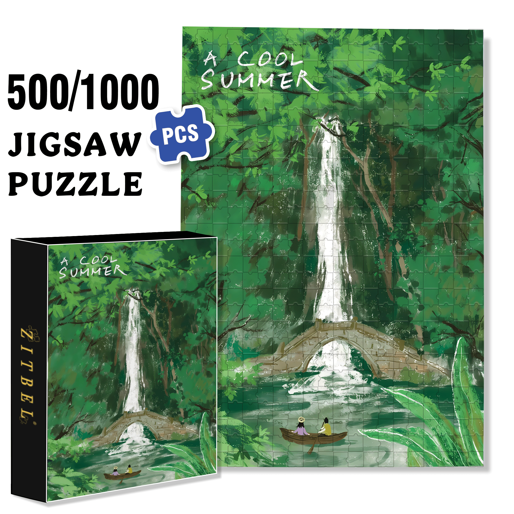 A Cool Summer 500pcs/1000pcs Jigsaw Puzzle, Scratch-Resistant, Interactive Family Game & Brain-Boosting DIY Decor, Perfect for Halloween, Christmas & New Year Gifts, Family Puzzle Game