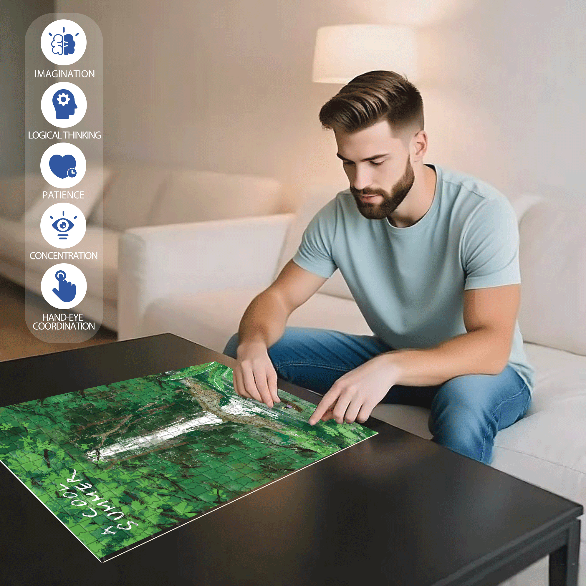 A Cool Summer 500pcs/1000pcs Jigsaw Puzzle, Scratch-Resistant, Interactive Family Game & Brain-Boosting DIY Decor, Perfect for Halloween, Christmas & New Year Gifts, Family Puzzle Game