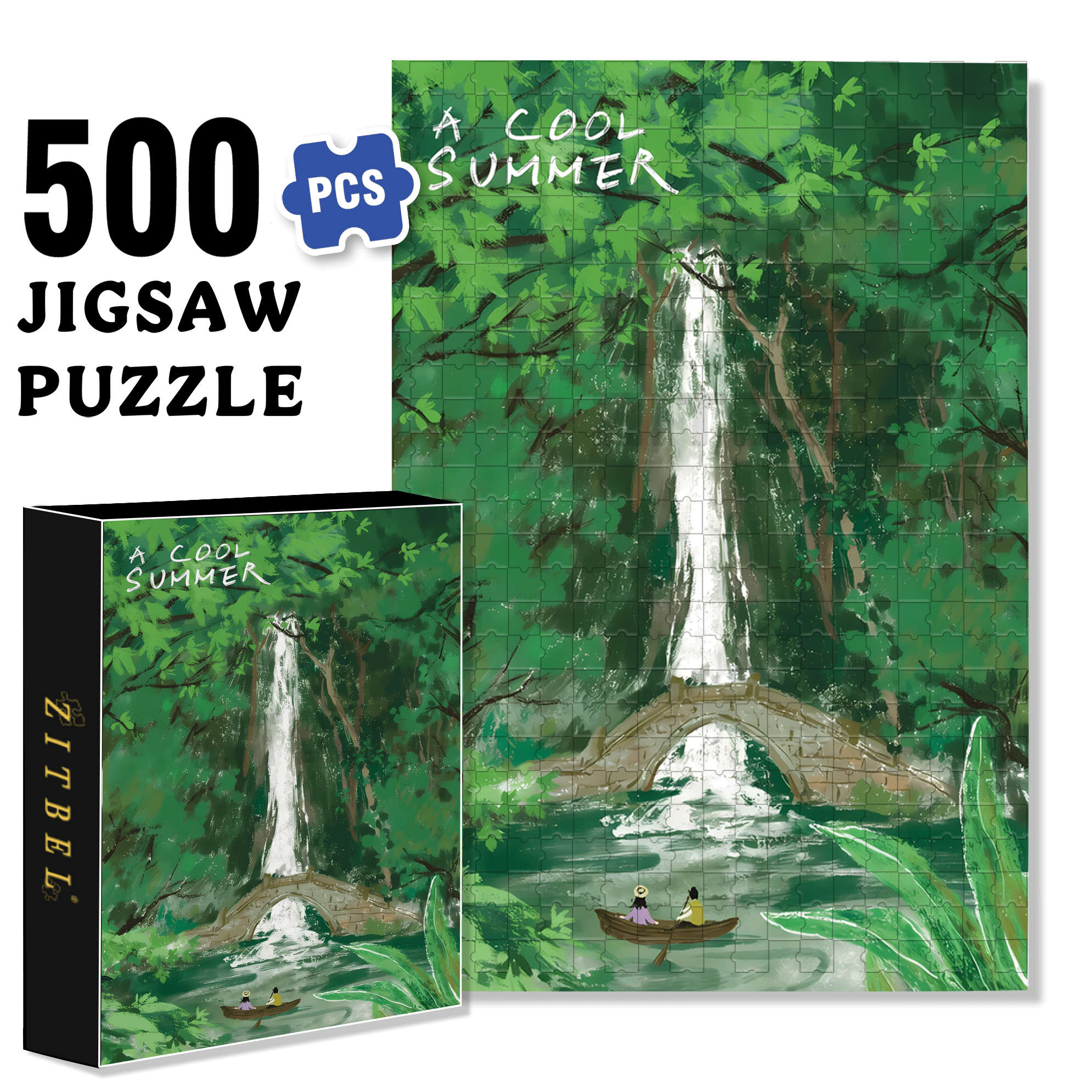 A Cool Summer 500pcs/1000pcs Jigsaw Puzzle, Scratch-Resistant, Interactive Family Game & Brain-Boosting DIY Decor, Perfect for Halloween, Christmas & New Year Gifts, Family Puzzle Game