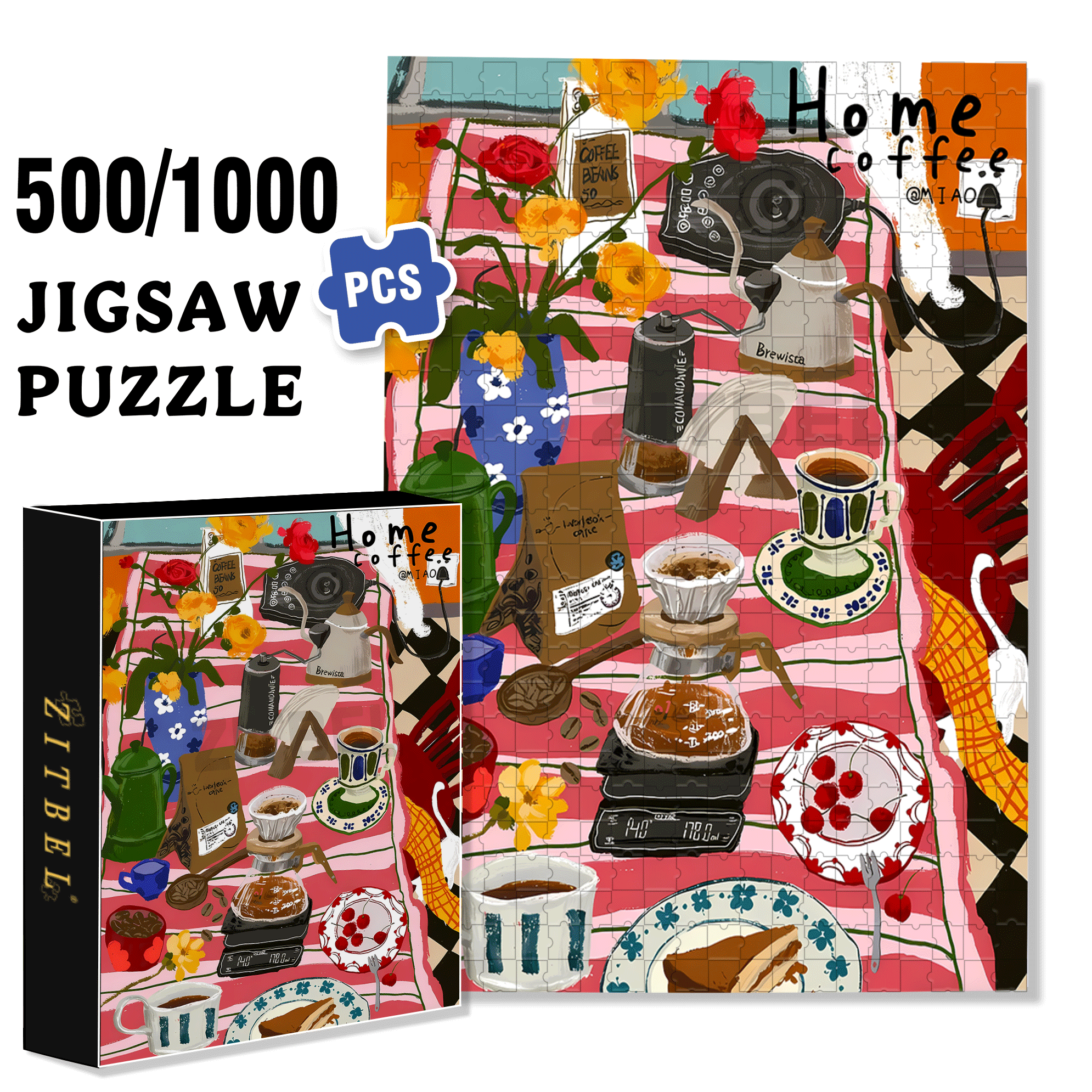 A Corner Of The Caf¨¦ 500pcs/1000pcs Jigsaw Puzzle, Scratch-Resistant, Interactive Family Game & Brain-Boosting DIY Decor, Perfect for Halloween, Christmas & New Year Gifts, Family Puzzle Game