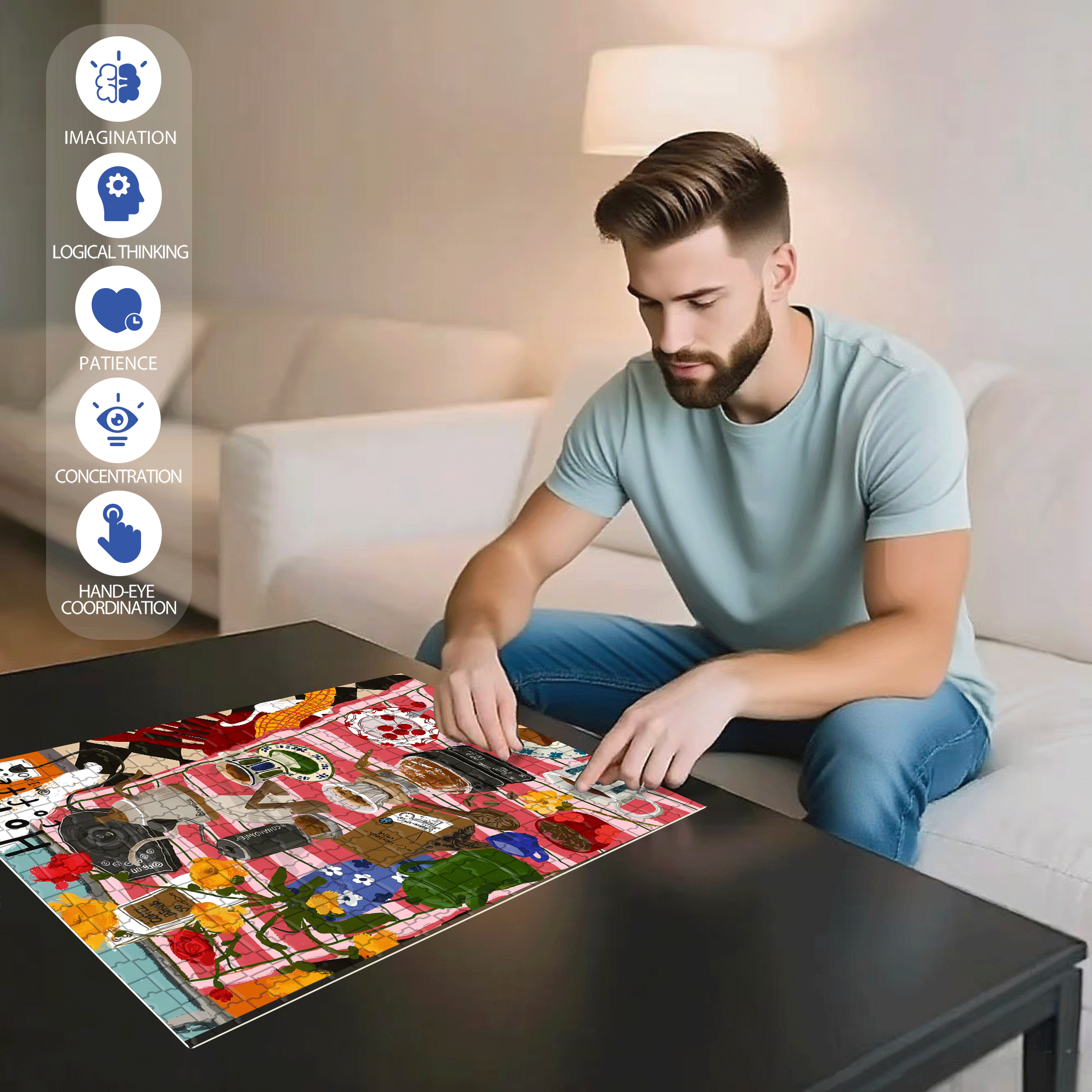 A Corner Of The Caf¨¦ 500pcs/1000pcs Jigsaw Puzzle, Scratch-Resistant, Interactive Family Game & Brain-Boosting DIY Decor, Perfect for Halloween, Christmas & New Year Gifts, Family Puzzle Game