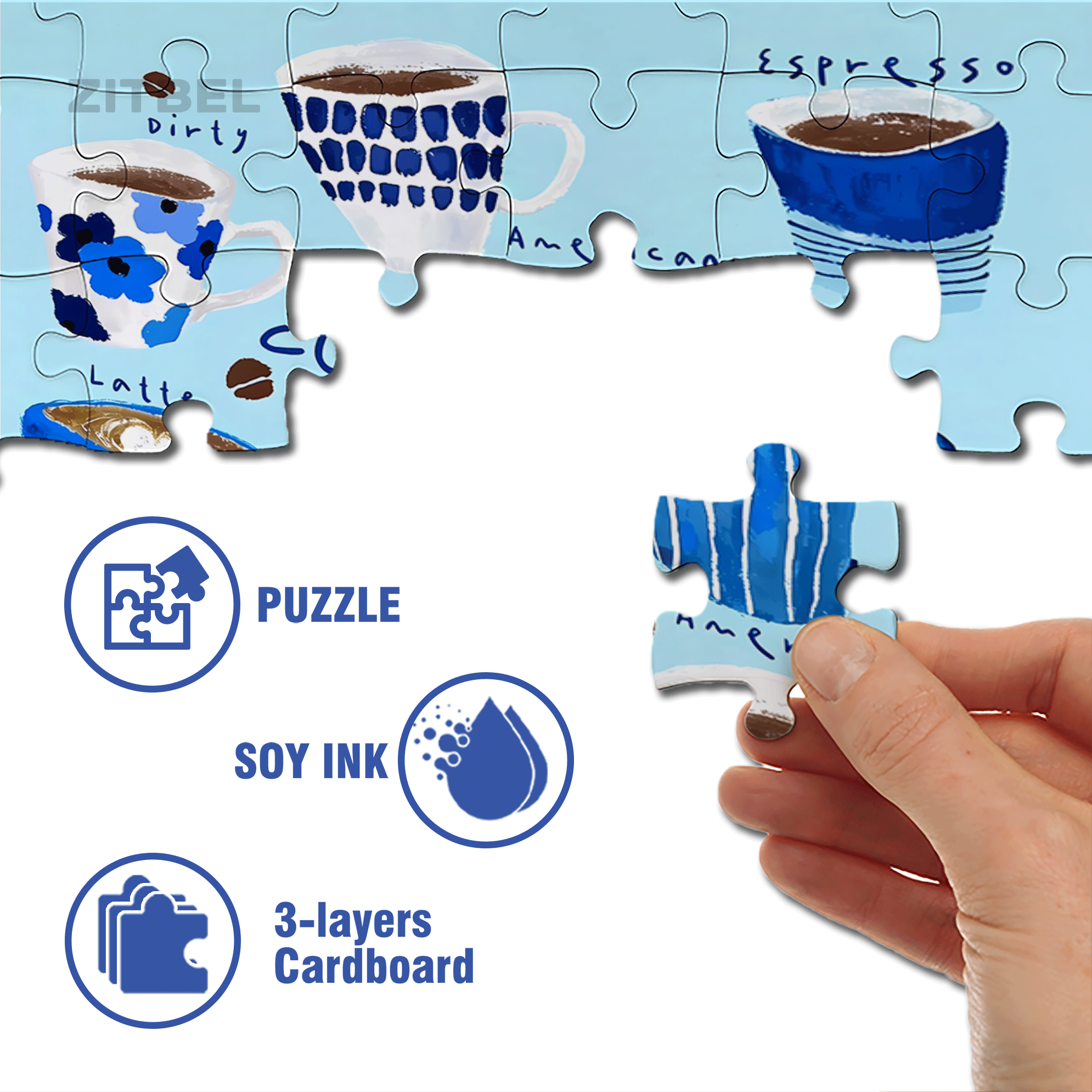 Blue Coffee Cup 500pcs/1000pcs Jigsaw Puzzle, Scratch-Resistant, Interactive Family Game & Brain-Boosting DIY Decor, Perfect for Halloween, Christmas & New Year Gifts, Family Puzzle Game