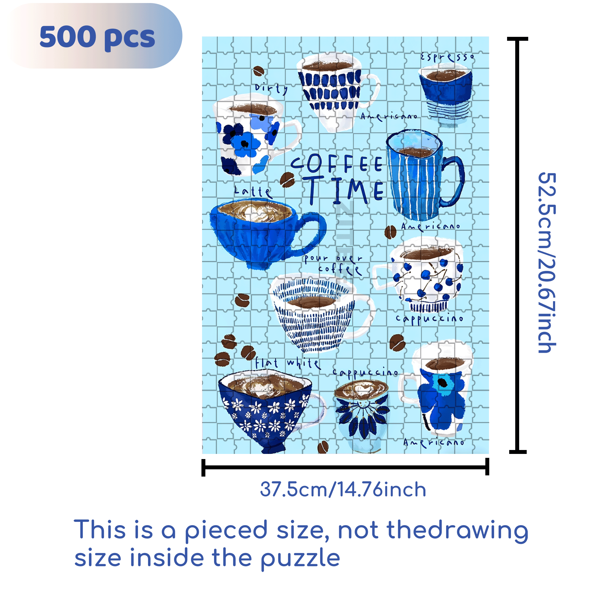 Blue Coffee Cup 500pcs/1000pcs Jigsaw Puzzle, Scratch-Resistant, Interactive Family Game & Brain-Boosting DIY Decor, Perfect for Halloween, Christmas & New Year Gifts, Family Puzzle Game