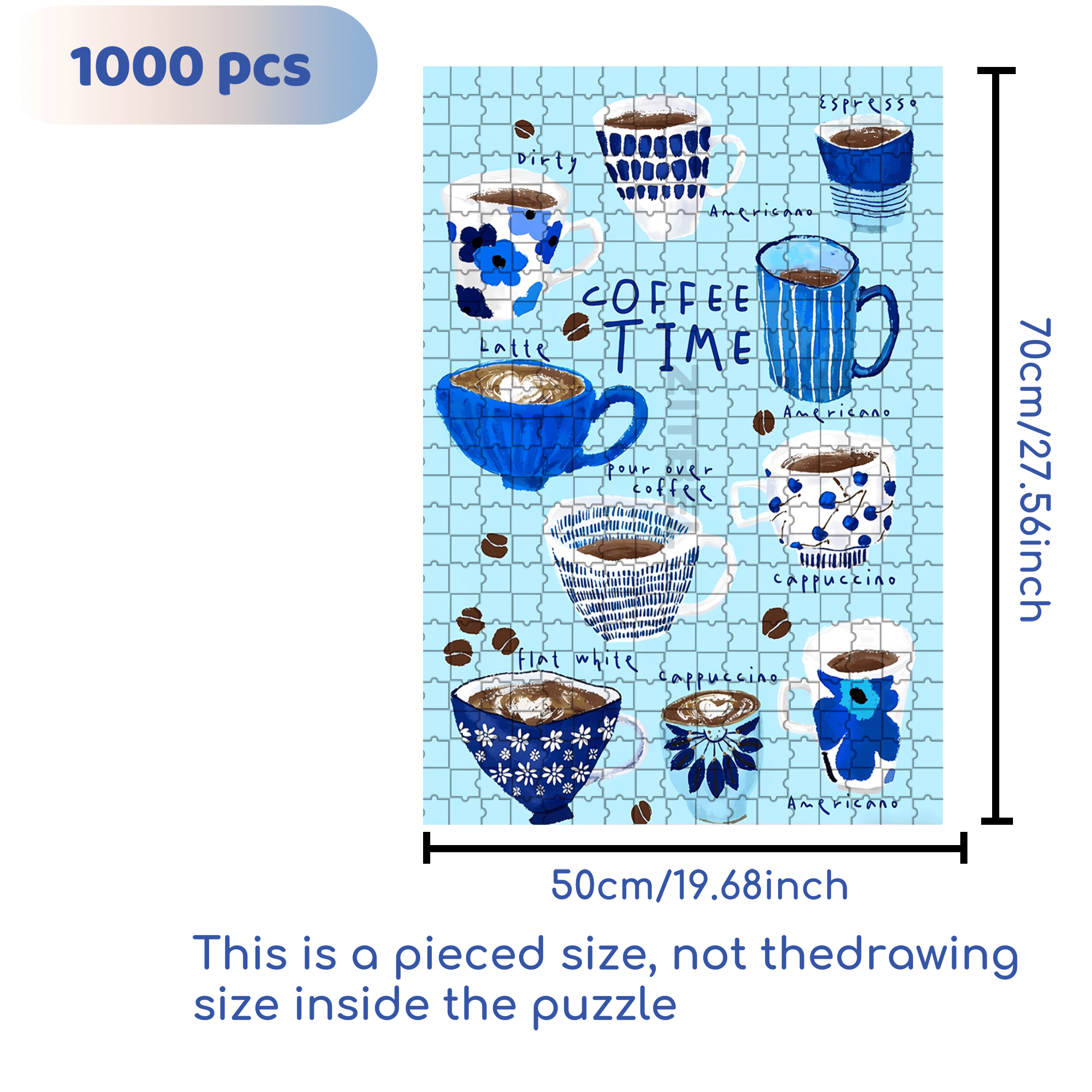 Blue Coffee Cup 500pcs/1000pcs Jigsaw Puzzle, Scratch-Resistant, Interactive Family Game & Brain-Boosting DIY Decor, Perfect for Halloween, Christmas & New Year Gifts, Family Puzzle Game