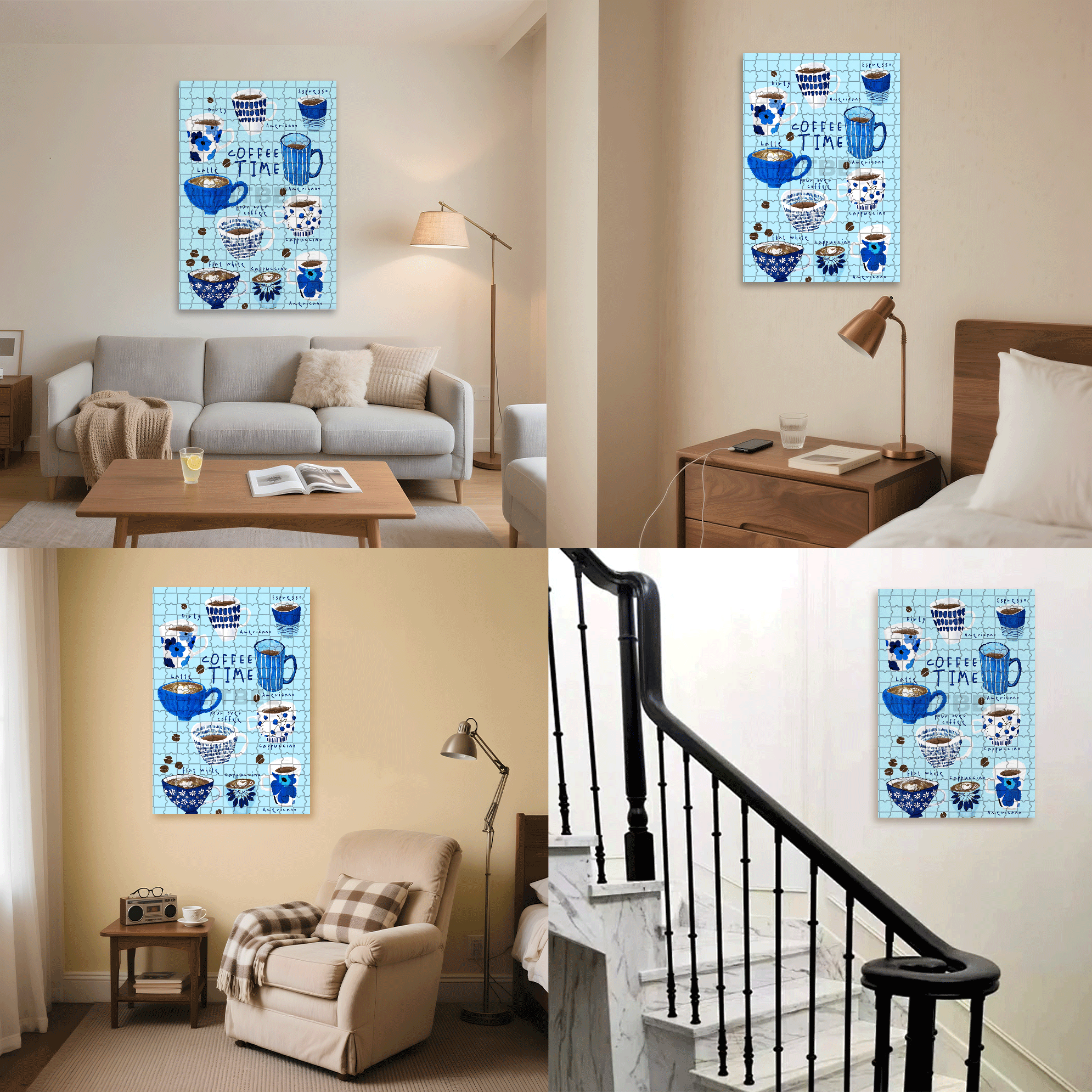 Blue Coffee Cup 500pcs/1000pcs Jigsaw Puzzle, Scratch-Resistant, Interactive Family Game & Brain-Boosting DIY Decor, Perfect for Halloween, Christmas & New Year Gifts, Family Puzzle Game