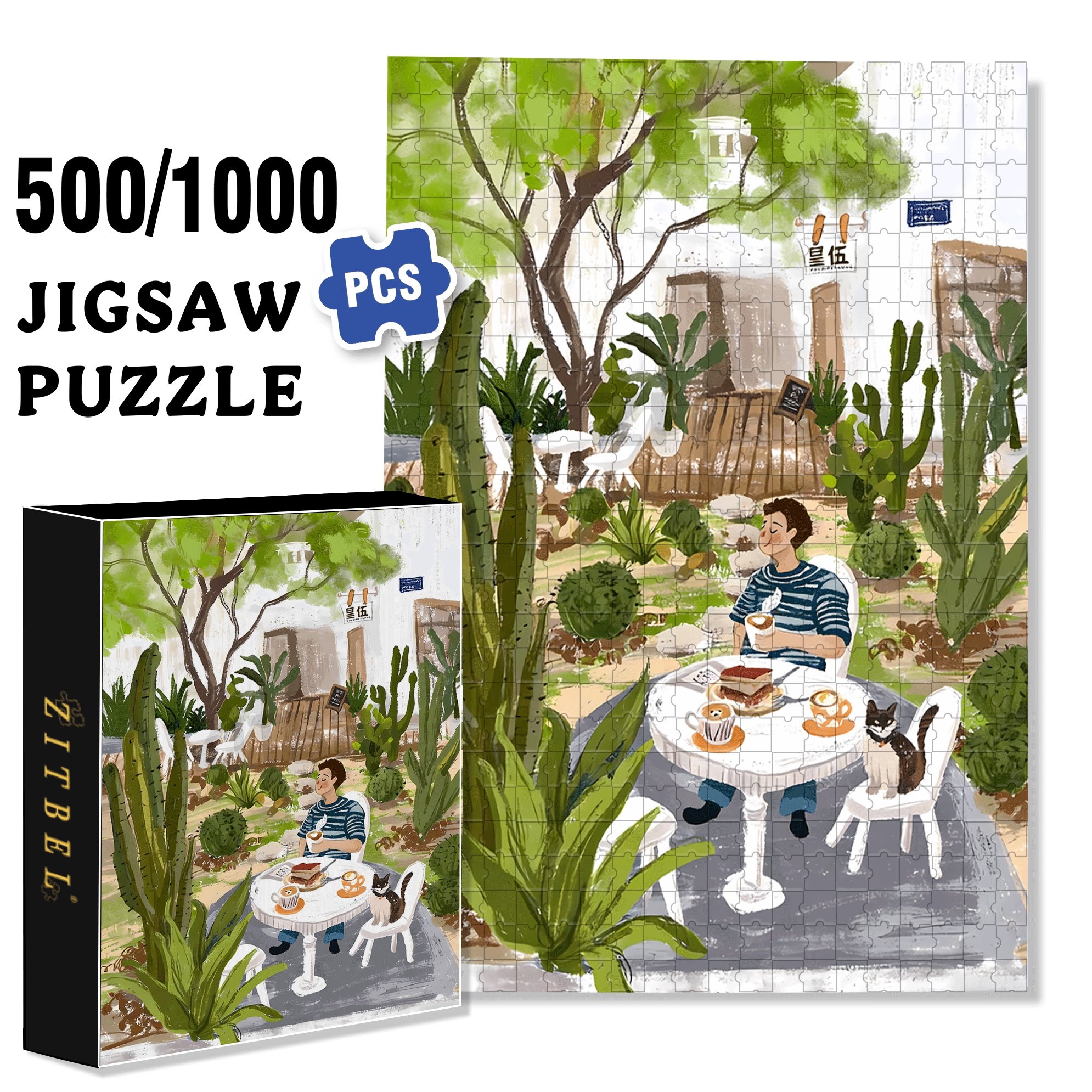 Botanical Cactus Garden  500pcs/1000pcs Jigsaw Puzzle, Scratch-Resistant, Interactive Family Game & Brain-Boosting DIY Decor, Perfect for Halloween, Christmas & New Year Gifts, Family Puzzle Game