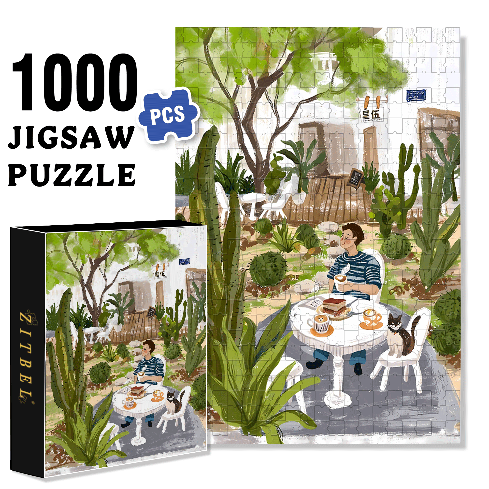 Botanical Cactus Garden  500pcs/1000pcs Jigsaw Puzzle, Scratch-Resistant, Interactive Family Game & Brain-Boosting DIY Decor, Perfect for Halloween, Christmas & New Year Gifts, Family Puzzle Game