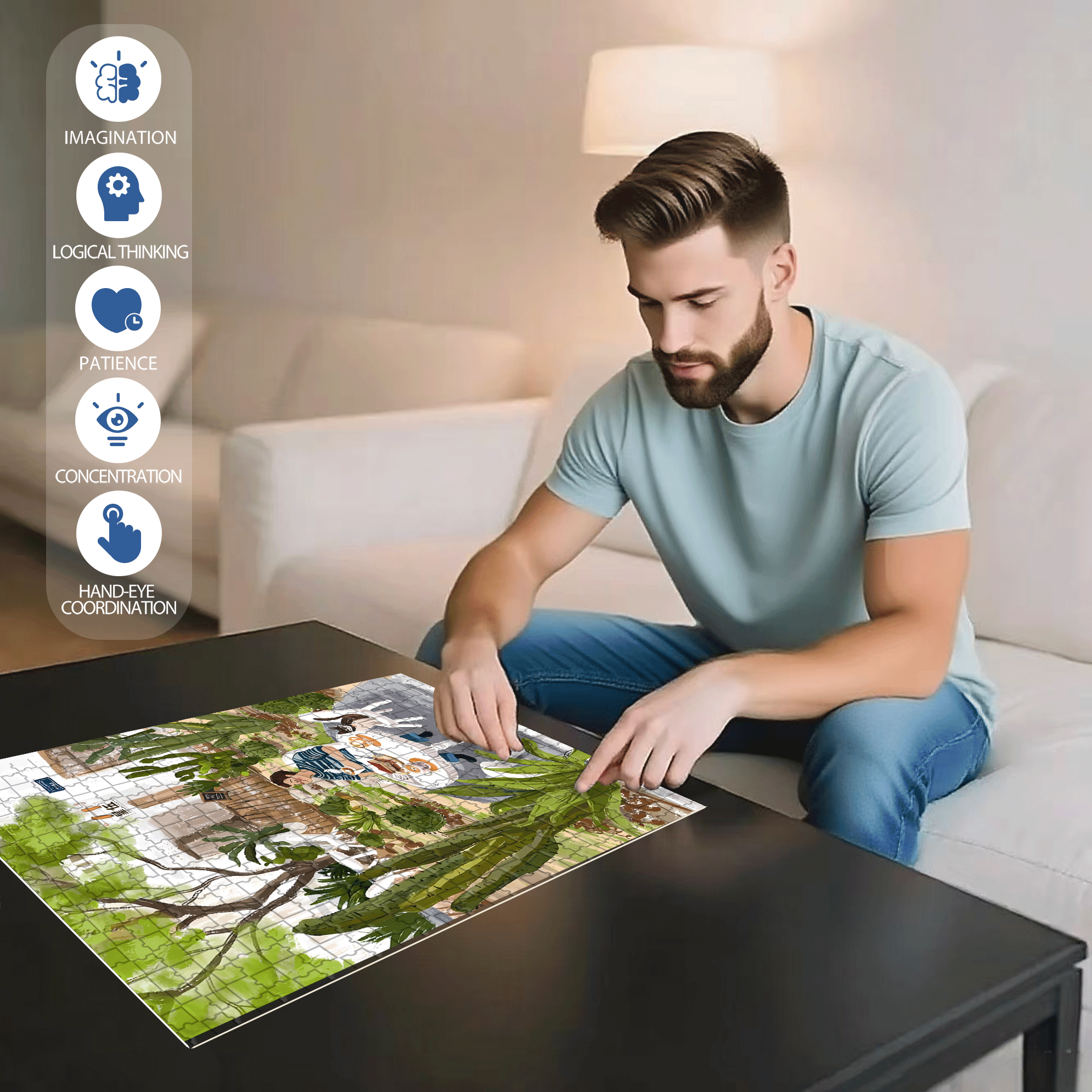 Botanical Cactus Garden  500pcs/1000pcs Jigsaw Puzzle, Scratch-Resistant, Interactive Family Game & Brain-Boosting DIY Decor, Perfect for Halloween, Christmas & New Year Gifts, Family Puzzle Game