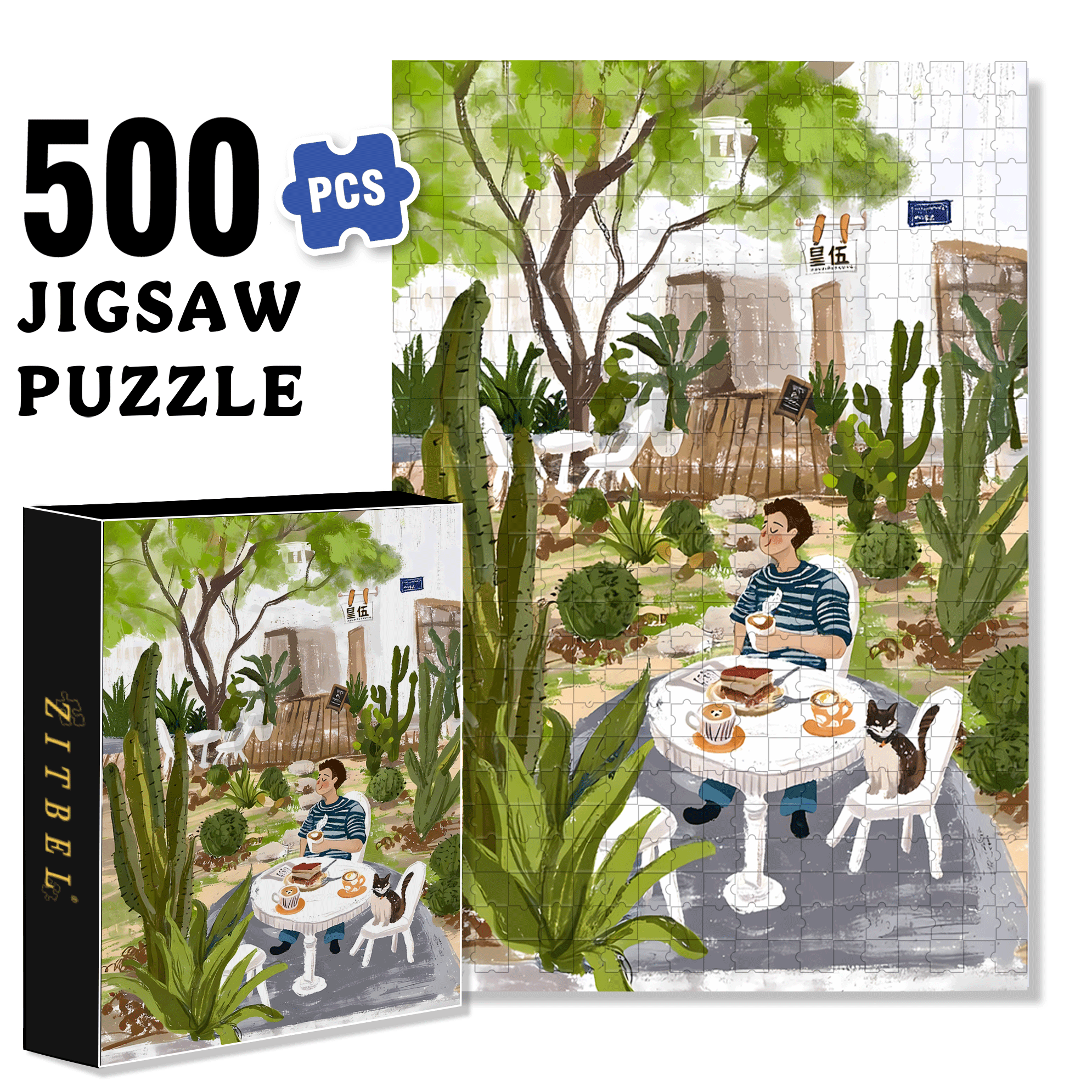 Botanical Cactus Garden  500pcs/1000pcs Jigsaw Puzzle, Scratch-Resistant, Interactive Family Game & Brain-Boosting DIY Decor, Perfect for Halloween, Christmas & New Year Gifts, Family Puzzle Game