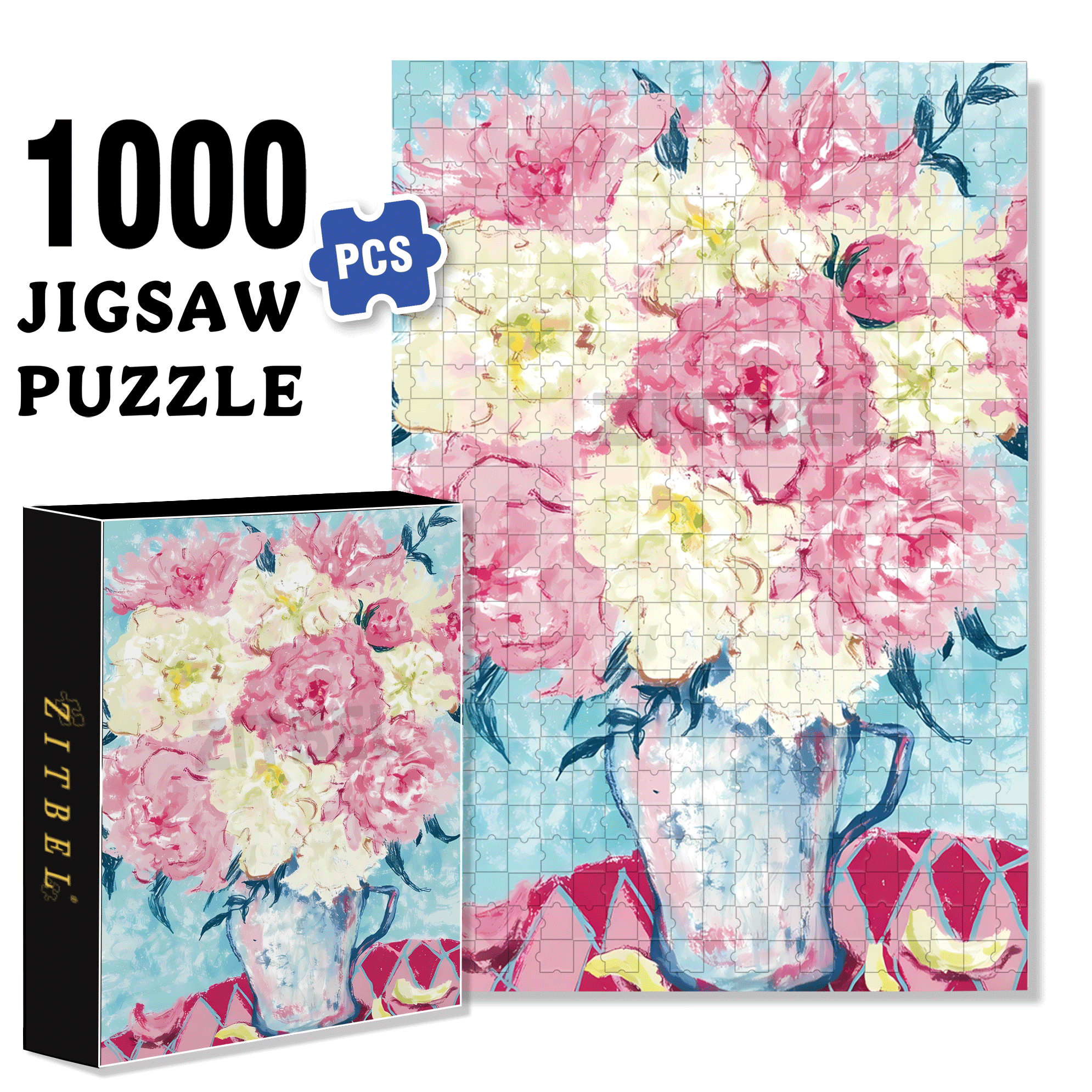 Colorful Peony 500pcs/1000pcs Jigsaw Puzzle, Scratch-Resistant, Interactive Family Game & Brain-Boosting DIY Decor, Perfect for Halloween, Christmas & New Year Gifts, Family Puzzle Game