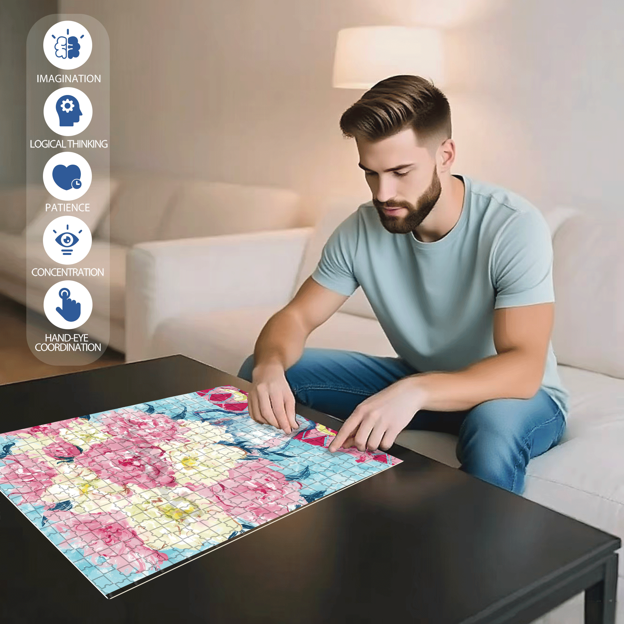 Colorful Peony 500pcs/1000pcs Jigsaw Puzzle, Scratch-Resistant, Interactive Family Game & Brain-Boosting DIY Decor, Perfect for Halloween, Christmas & New Year Gifts, Family Puzzle Game