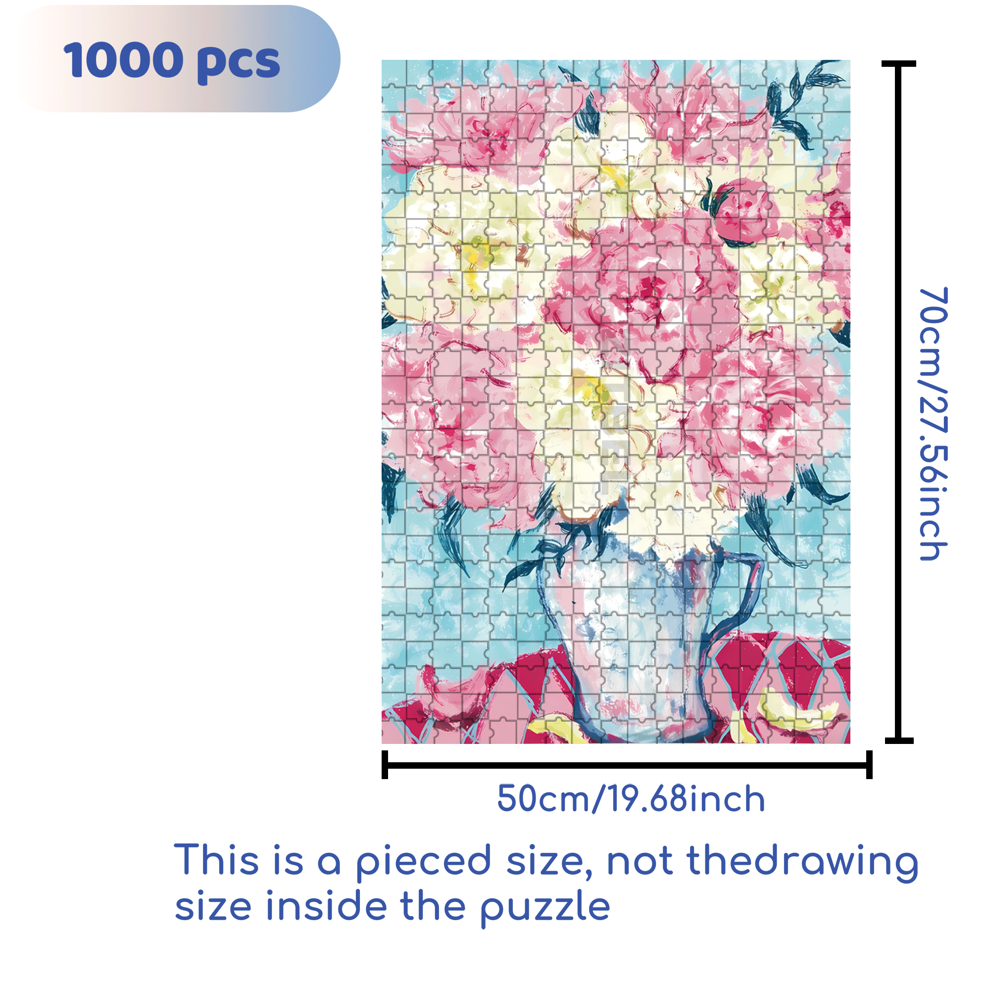 Colorful Peony 500pcs/1000pcs Jigsaw Puzzle, Scratch-Resistant, Interactive Family Game & Brain-Boosting DIY Decor, Perfect for Halloween, Christmas & New Year Gifts, Family Puzzle Game