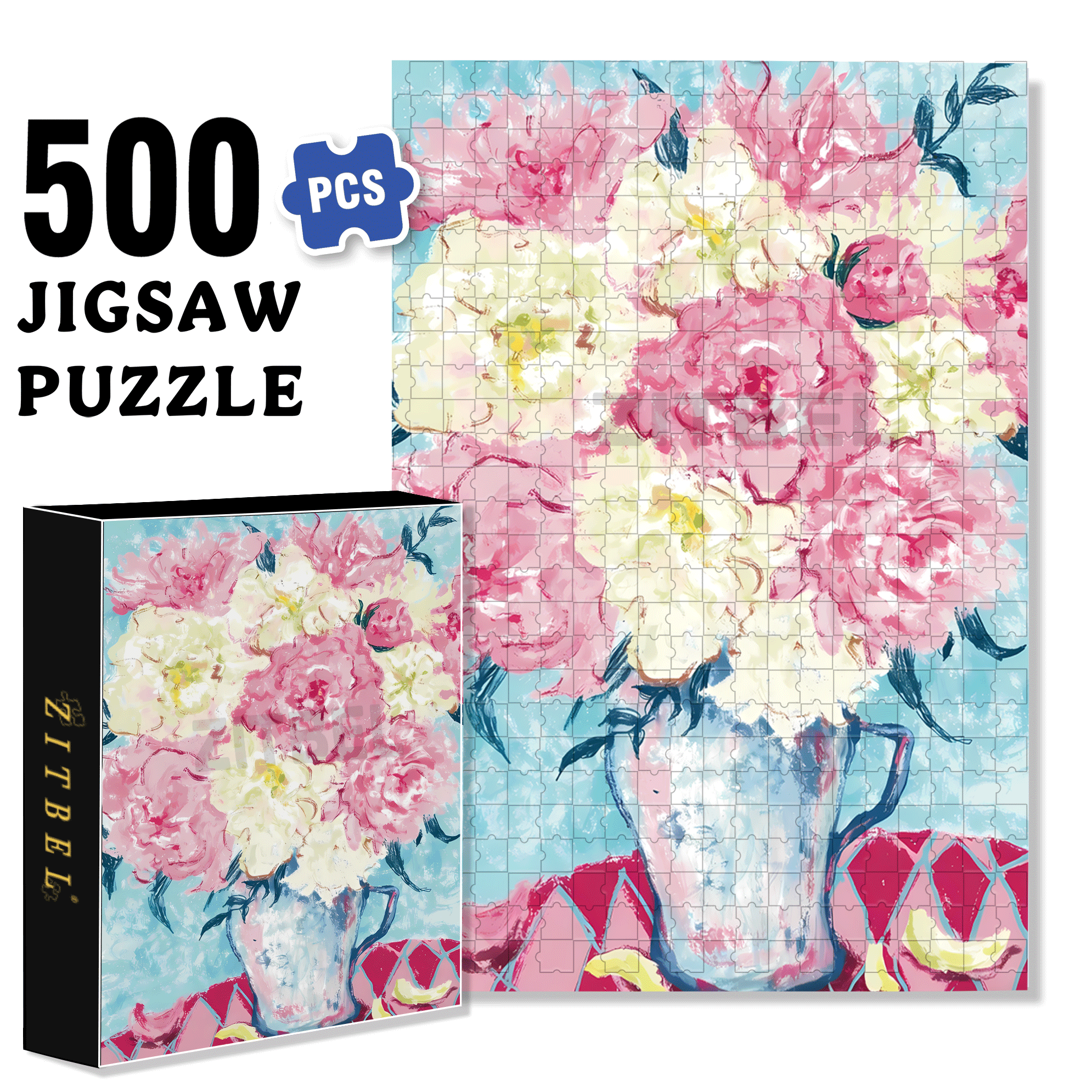Colorful Peony 500pcs/1000pcs Jigsaw Puzzle, Scratch-Resistant, Interactive Family Game & Brain-Boosting DIY Decor, Perfect for Halloween, Christmas & New Year Gifts, Family Puzzle Game