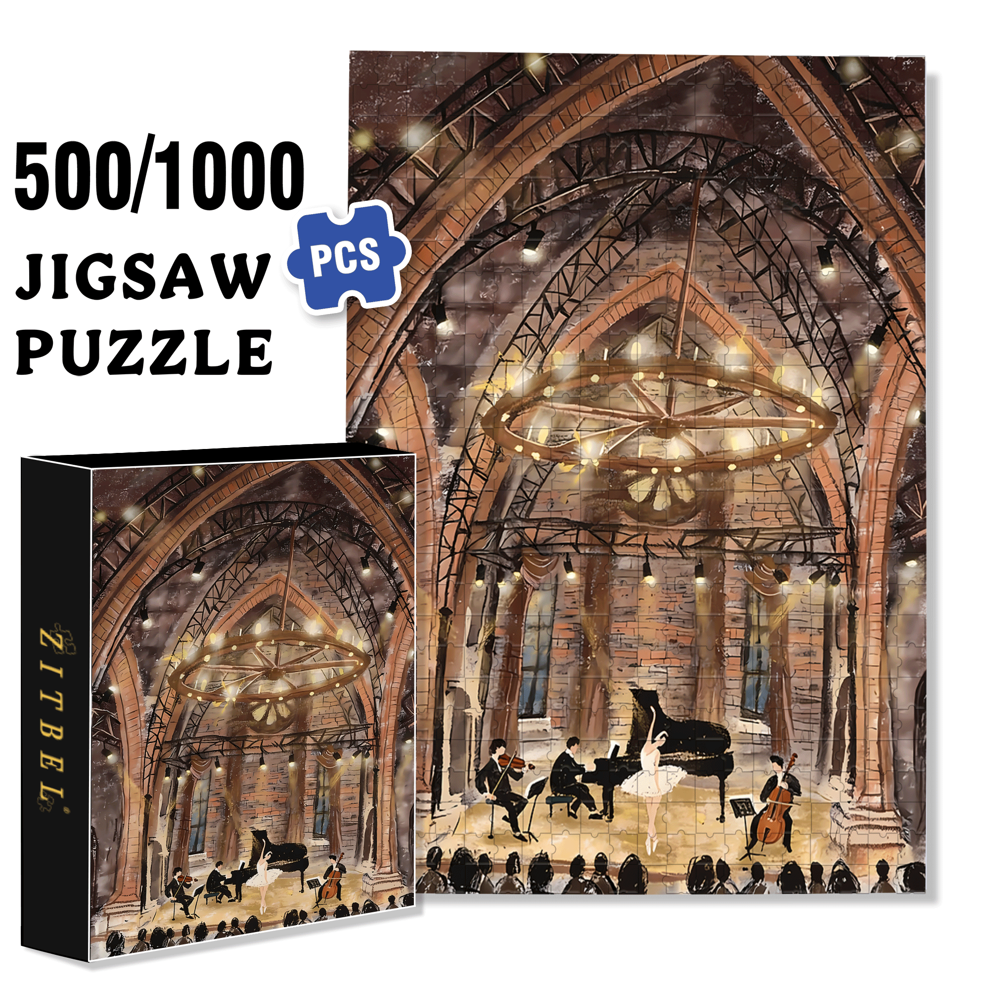 Concert In The Church 500pcs/1000pcs Jigsaw Puzzle, Scratch-Resistant, Interactive Family Game & Brain-Boosting DIY Decor, Perfect for Halloween, Christmas & New Year Gifts, Family Puzzle Game