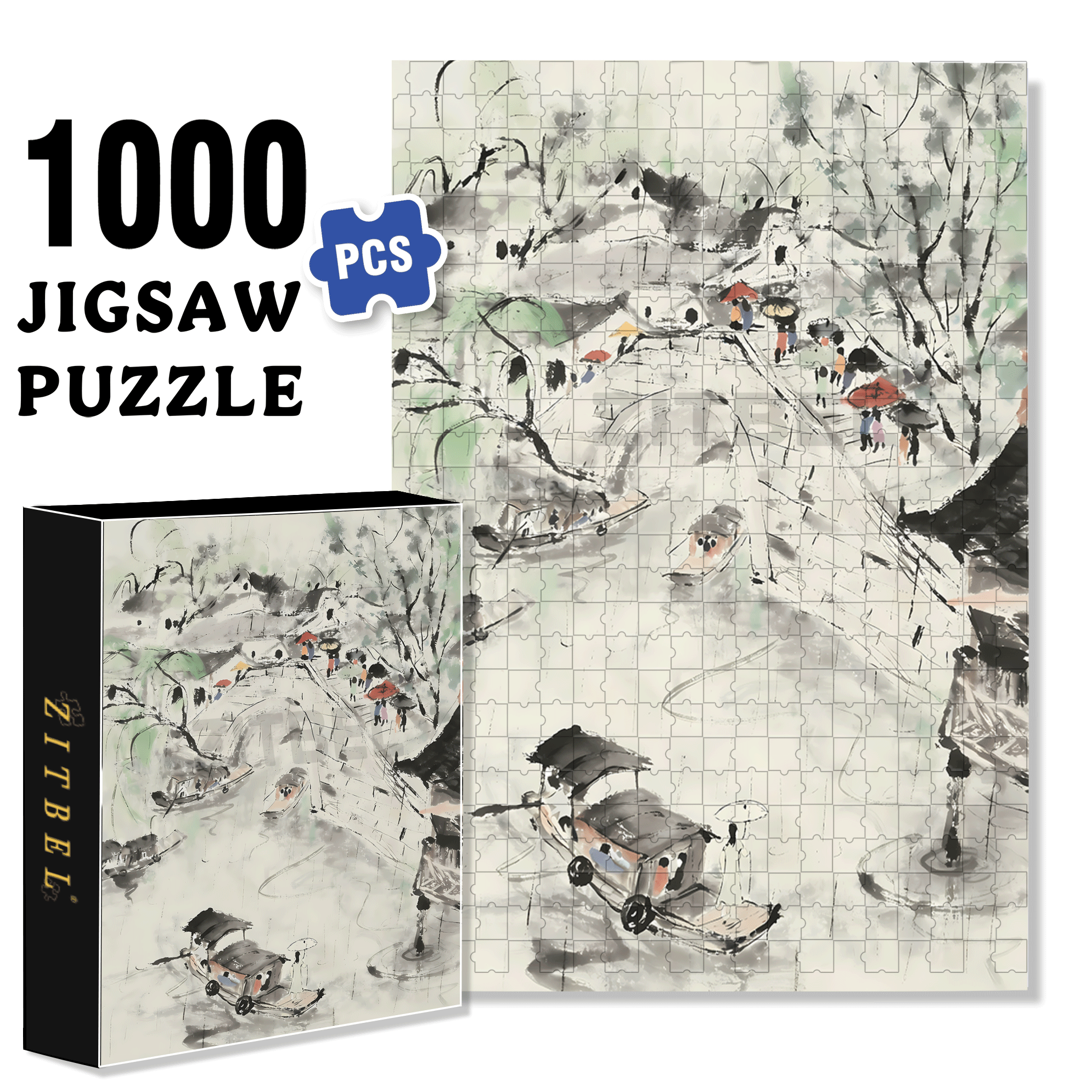 Jiangnan Smoke and Rain 500pcs/1000pcs Jigsaw Puzzle, Scratch-Resistant, Interactive Family Game & Brain-Boosting DIY Decor, Perfect for Halloween, Christmas & New Year Gifts, Family Puzzle Game