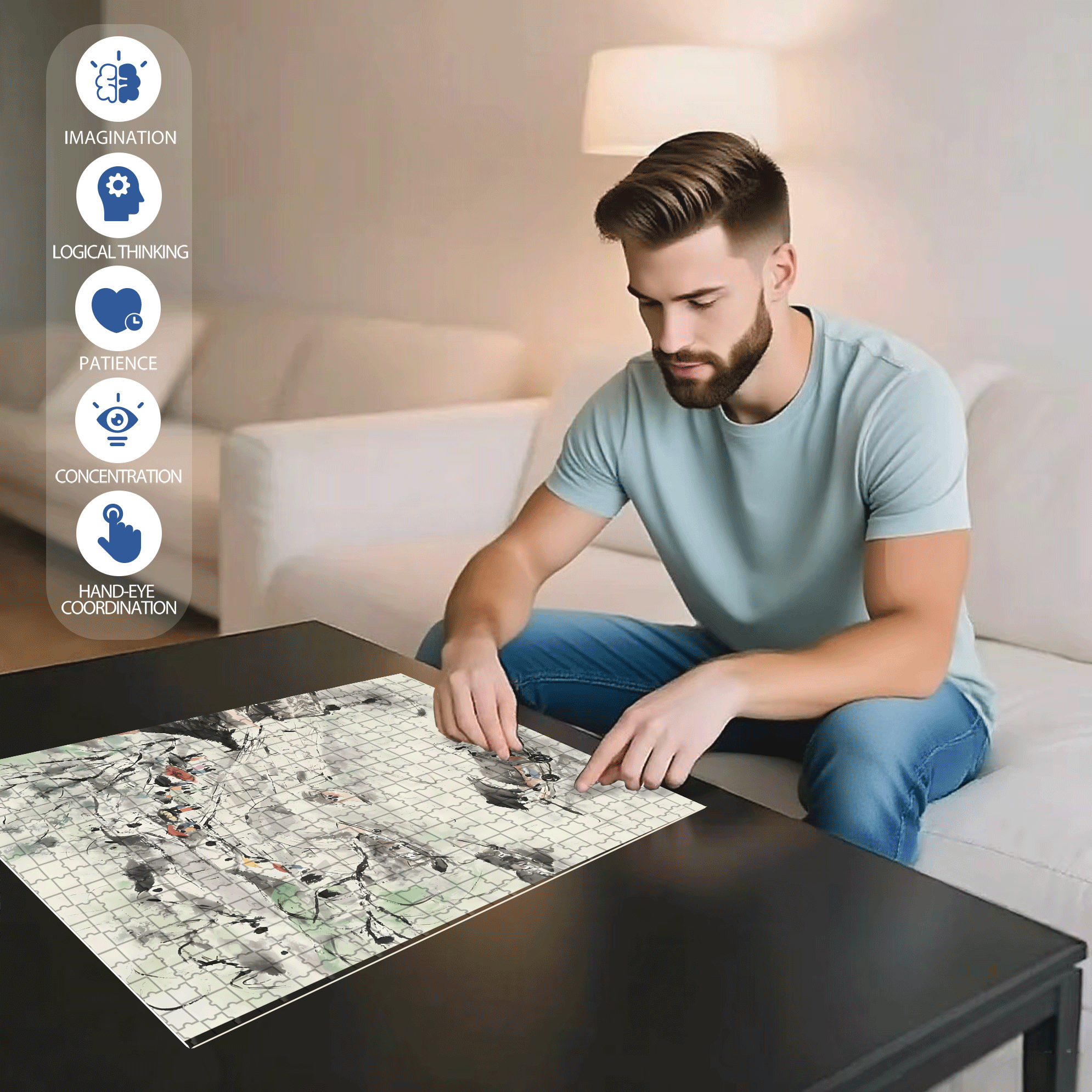 Jiangnan Smoke and Rain 500pcs/1000pcs Jigsaw Puzzle, Scratch-Resistant, Interactive Family Game & Brain-Boosting DIY Decor, Perfect for Halloween, Christmas & New Year Gifts, Family Puzzle Game