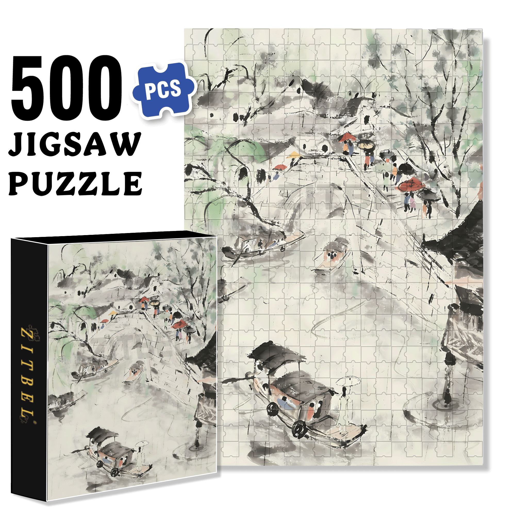 Jiangnan Smoke and Rain 500pcs/1000pcs Jigsaw Puzzle, Scratch-Resistant, Interactive Family Game & Brain-Boosting DIY Decor, Perfect for Halloween, Christmas & New Year Gifts, Family Puzzle Game