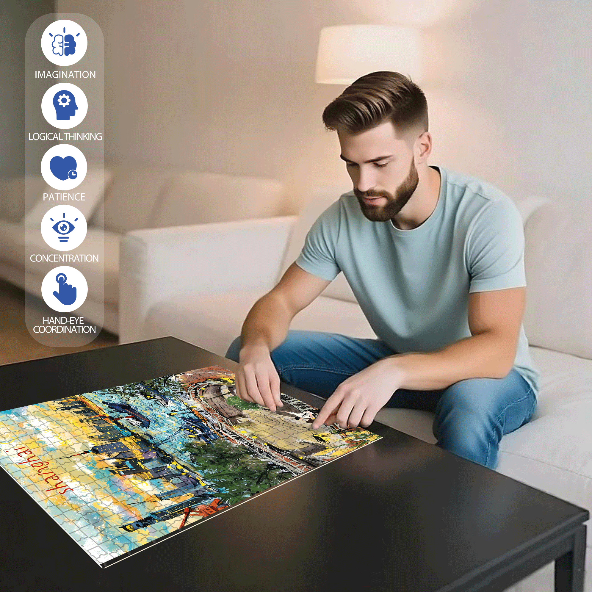 La La Land 500pcs/1000pcs Jigsaw Puzzle, Scratch-Resistant, Interactive Family Game & Brain-Boosting DIY Decor, Perfect for Halloween, Christmas & New Year Gifts, Family Puzzle Game