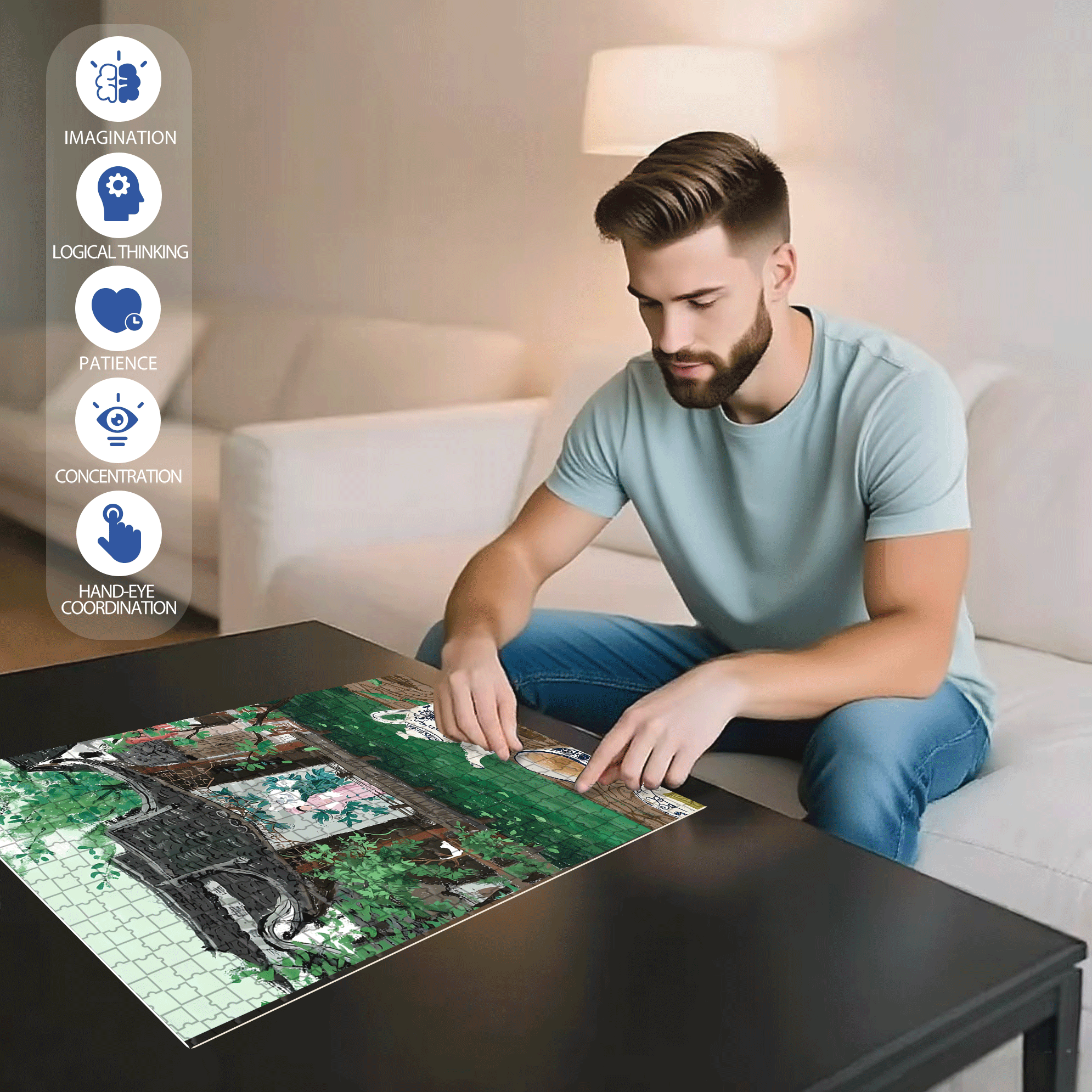 Listening To Plays 500pcs/1000pcs Jigsaw Puzzle, Scratch-Resistant, Interactive Family Game & Brain-Boosting DIY Decor, Perfect for Halloween, Christmas & New Year Gifts, Family Puzzle Game