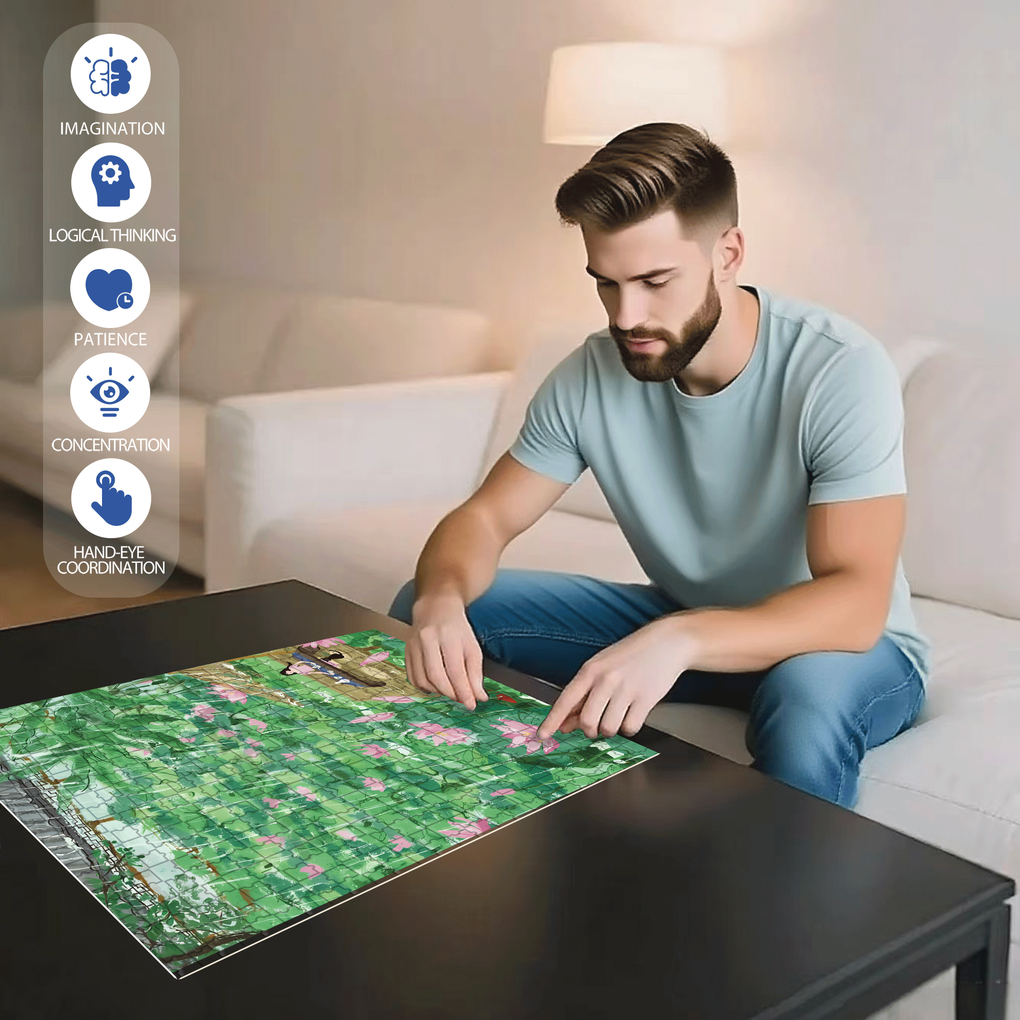 Listening To The Rain In The Lotus Pond 500pcs/1000pcs Jigsaw Puzzle, Scratch-Resistant, Interactive Family Game & Brain-Boosting DIY Decor, Perfect for Halloween, Christmas & New Year Gifts, Family Puzzle Game