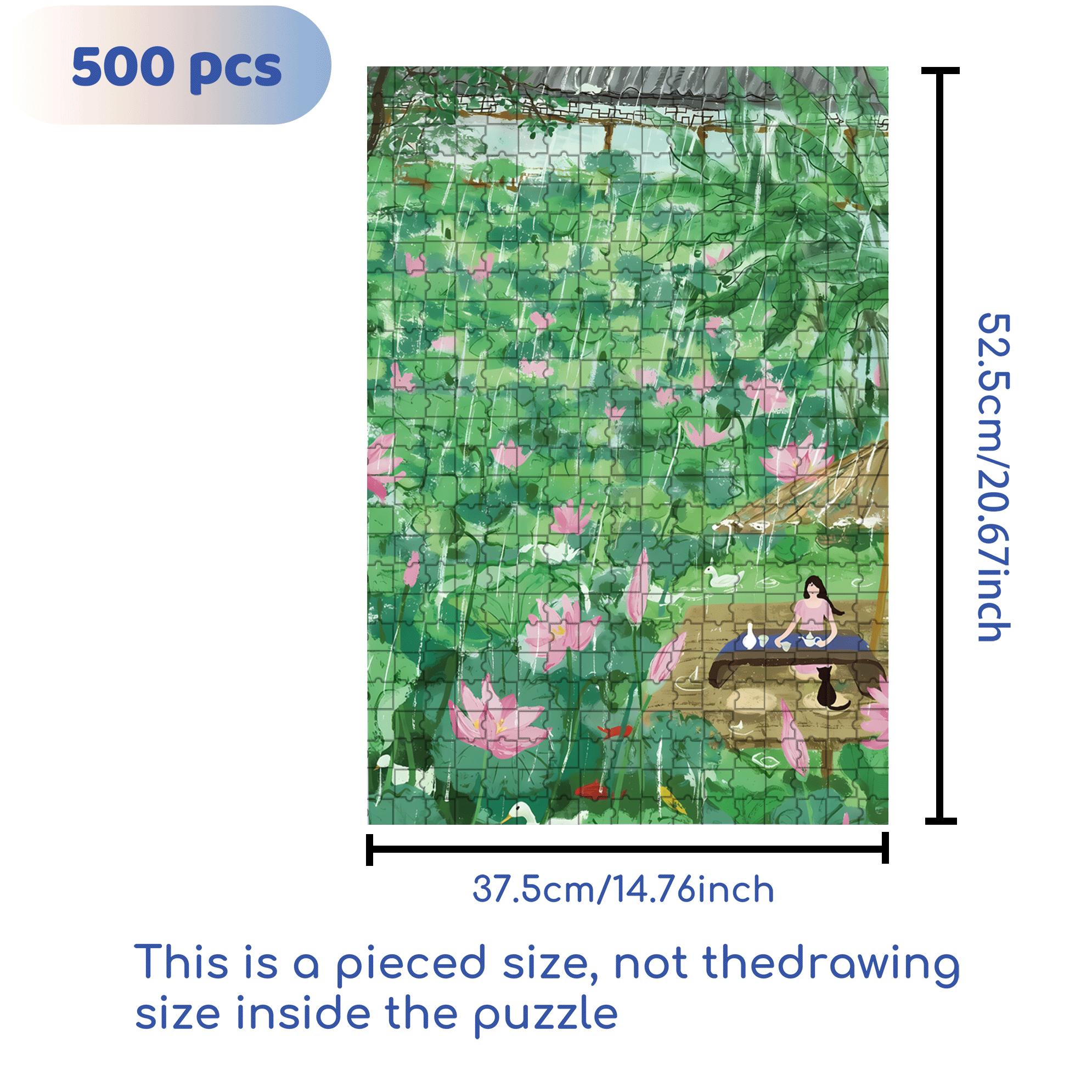 Listening To The Rain In The Lotus Pond 500pcs/1000pcs Jigsaw Puzzle, Scratch-Resistant, Interactive Family Game & Brain-Boosting DIY Decor, Perfect for Halloween, Christmas & New Year Gifts, Family Puzzle Game