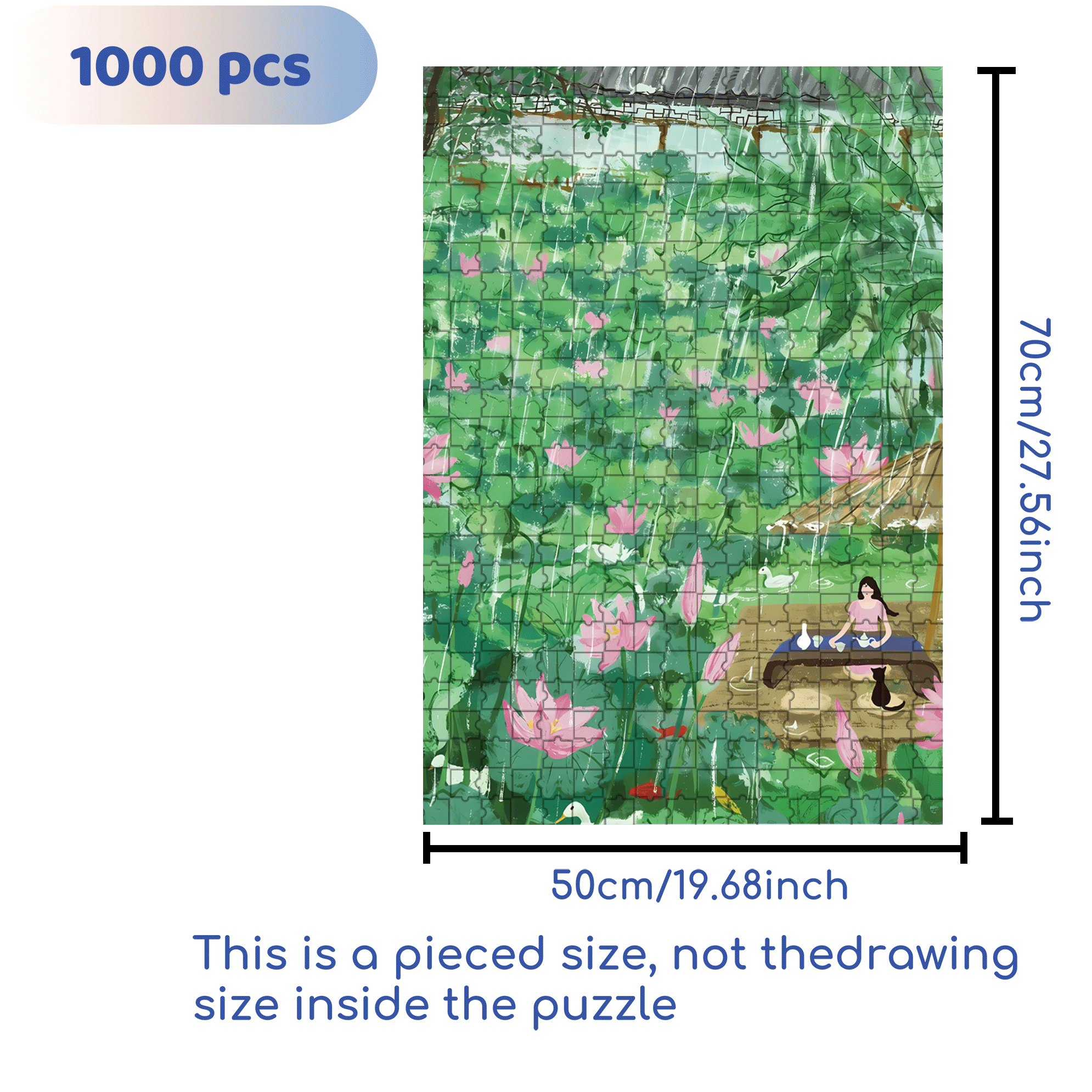 Listening To The Rain In The Lotus Pond 500pcs/1000pcs Jigsaw Puzzle, Scratch-Resistant, Interactive Family Game & Brain-Boosting DIY Decor, Perfect for Halloween, Christmas & New Year Gifts, Family Puzzle Game